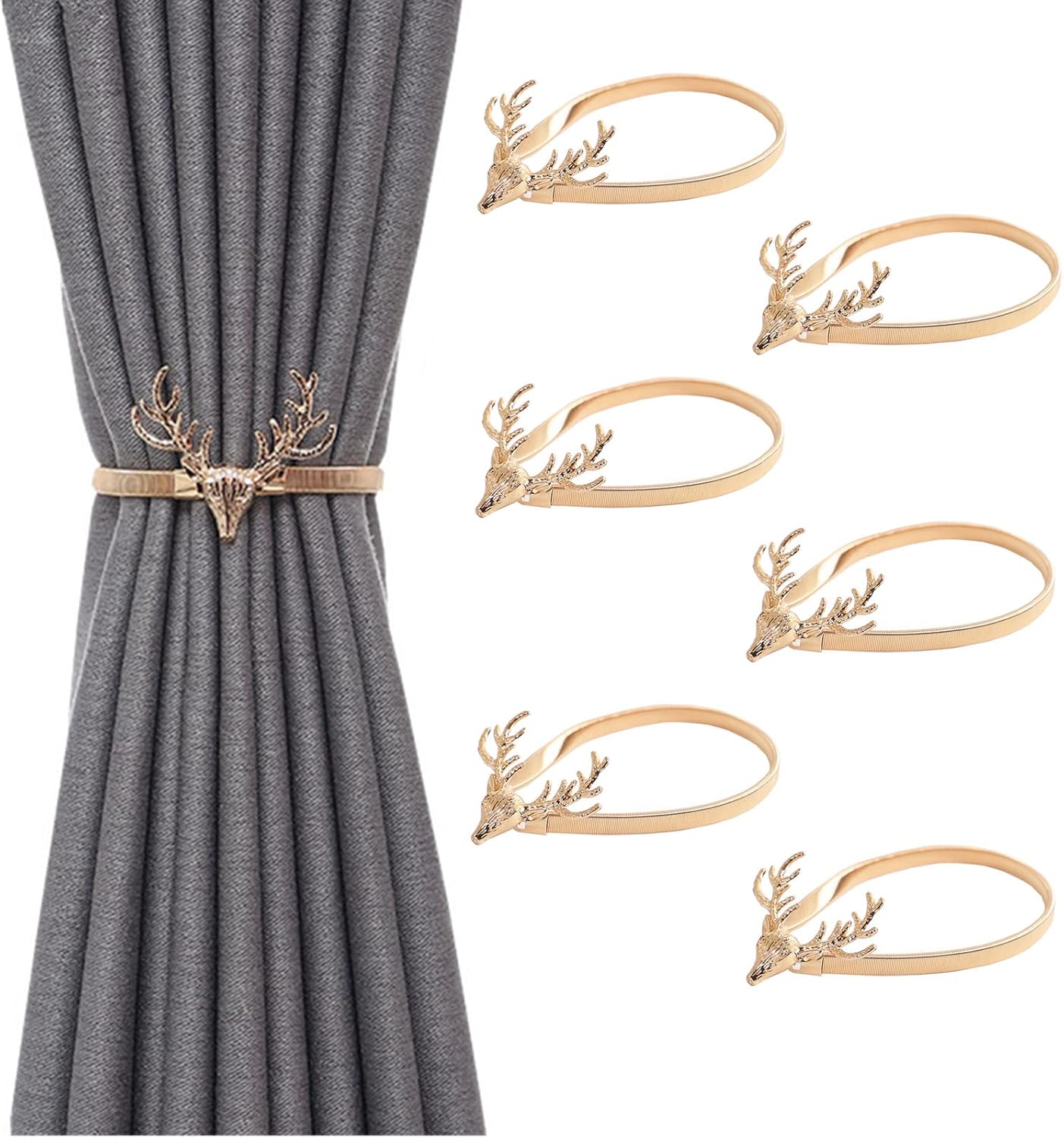 SWTOOL 6PCS Metal Curtain Tiebacks Gold Elk Curtain Holdbacks Decorative Modern