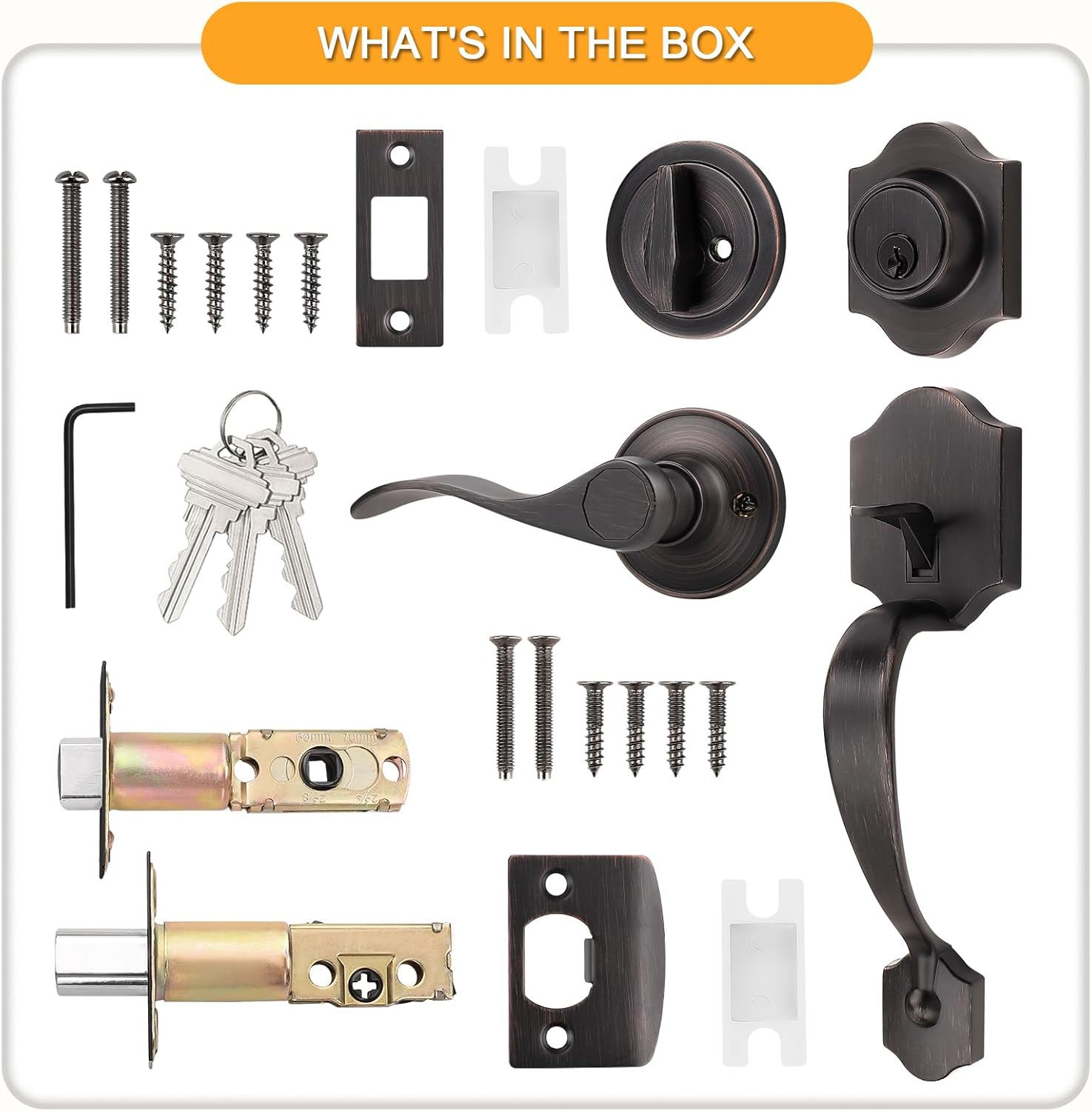 Probrico Oil Rubbed Bronze Front Entry Handleset,Heavy Duty Passage Lock Grip Handle with Wave Lever,Entry Door Locksets with Deadbolt Single Cylinder Set,1 Set