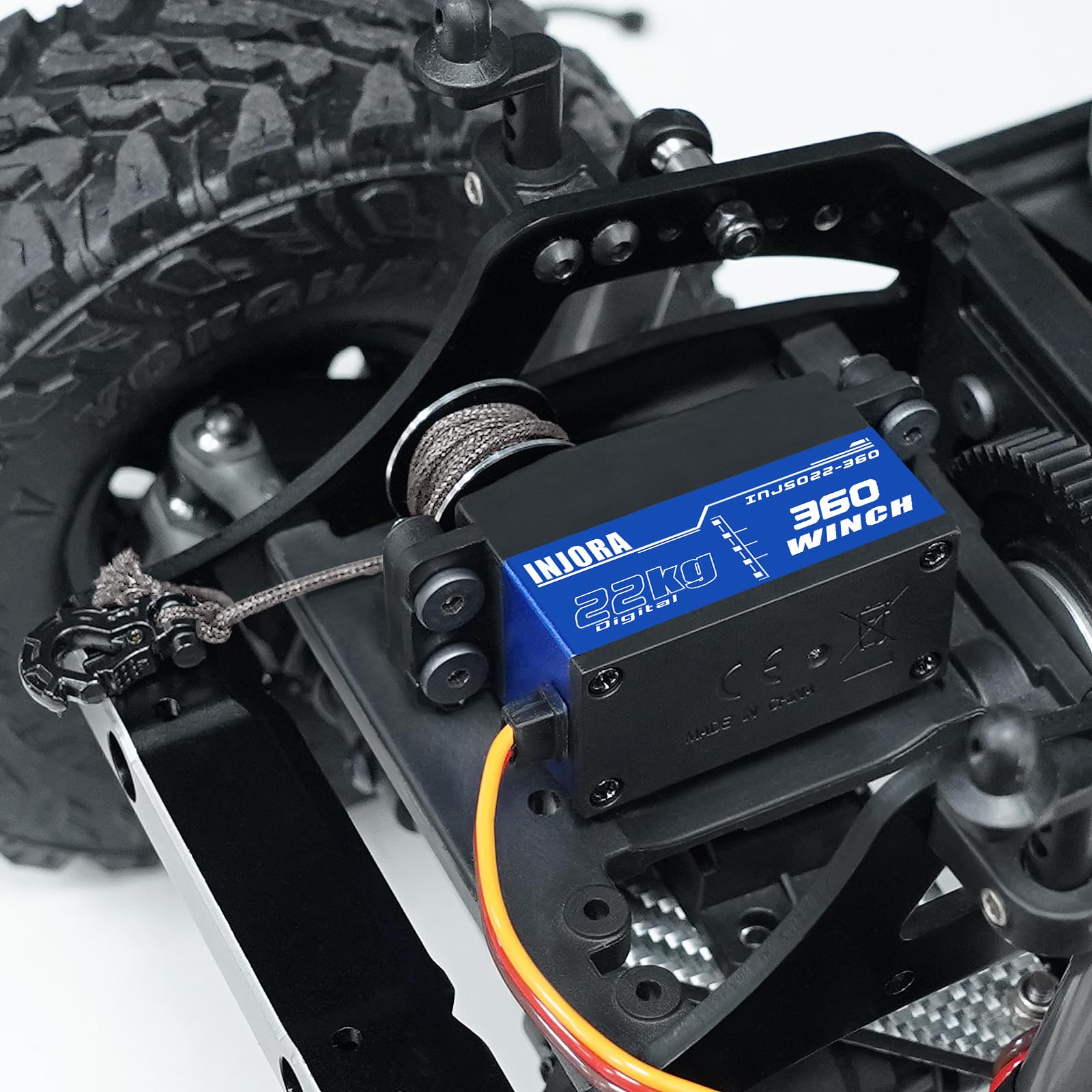 INJORA INJS022-360 Servo Numérique 22KG 360° avec Treuil Standard 23T/25T pour Voiture, Crawler, Bateau RC