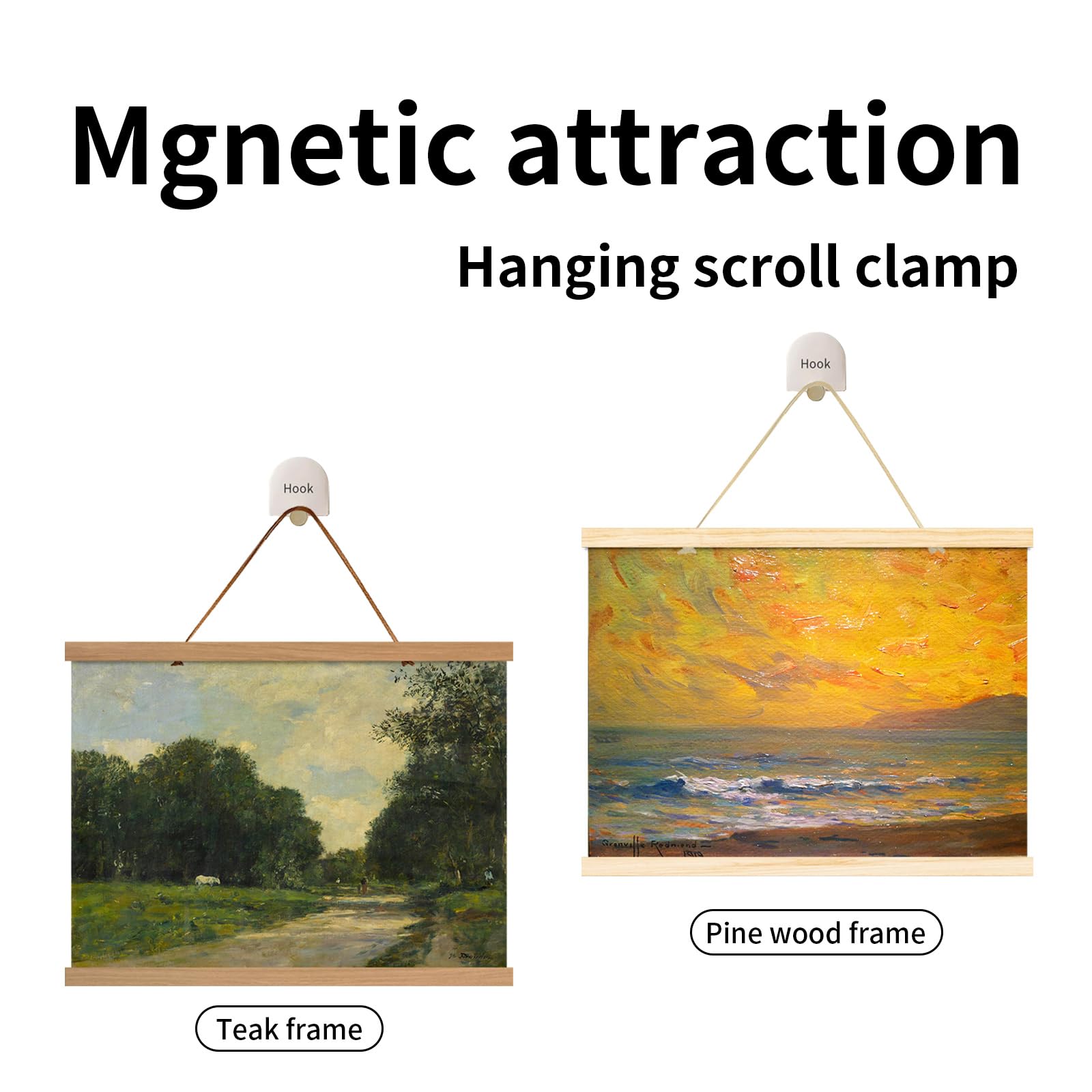 AMZHUAJIA Poster Frame, Magnetic Light Wood Frame Hanger for Photo Picutre Canvas Artwork Art Print Wall Hanging