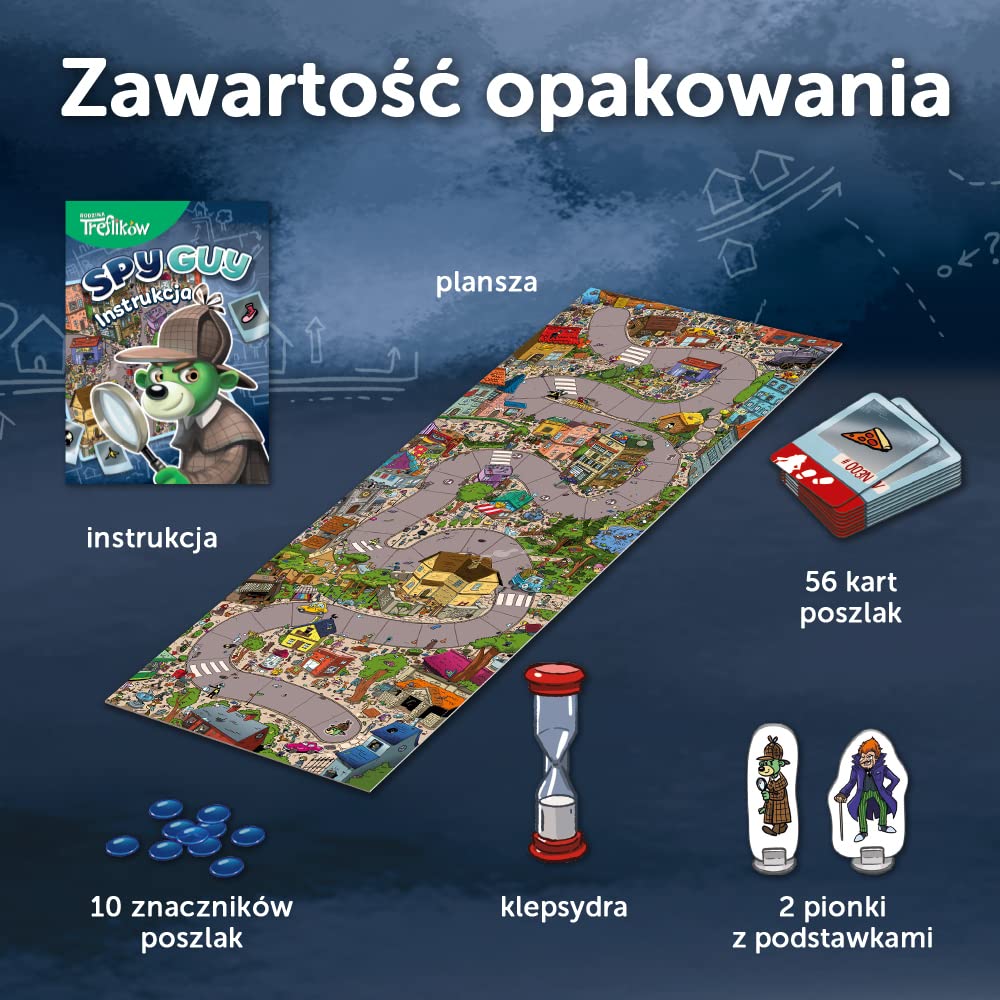 Trefl - Spy Guy - Kooperacyjna Gra Detektywistyczna, Rodzinna Gra Planszowa, Szukaj Dowodów i Złap Przestępcę, Ogromna Plansza z Miastem, Familijna Gra dla Dorosłych i Dzieci od 5 lat