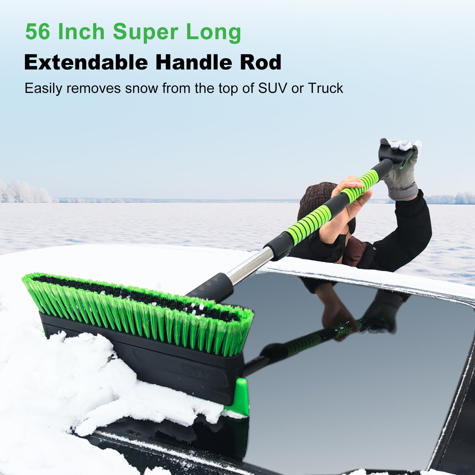 SEAAES Raschietto da Neve per Camion, Manico Lungo, 130 cm, Scopa da Neve Estensibile Resistente per SUV, Raschietto per Ghiaccio con Impugnatura in Schiuma, per Auto, Auto, finestrini di Veicoli