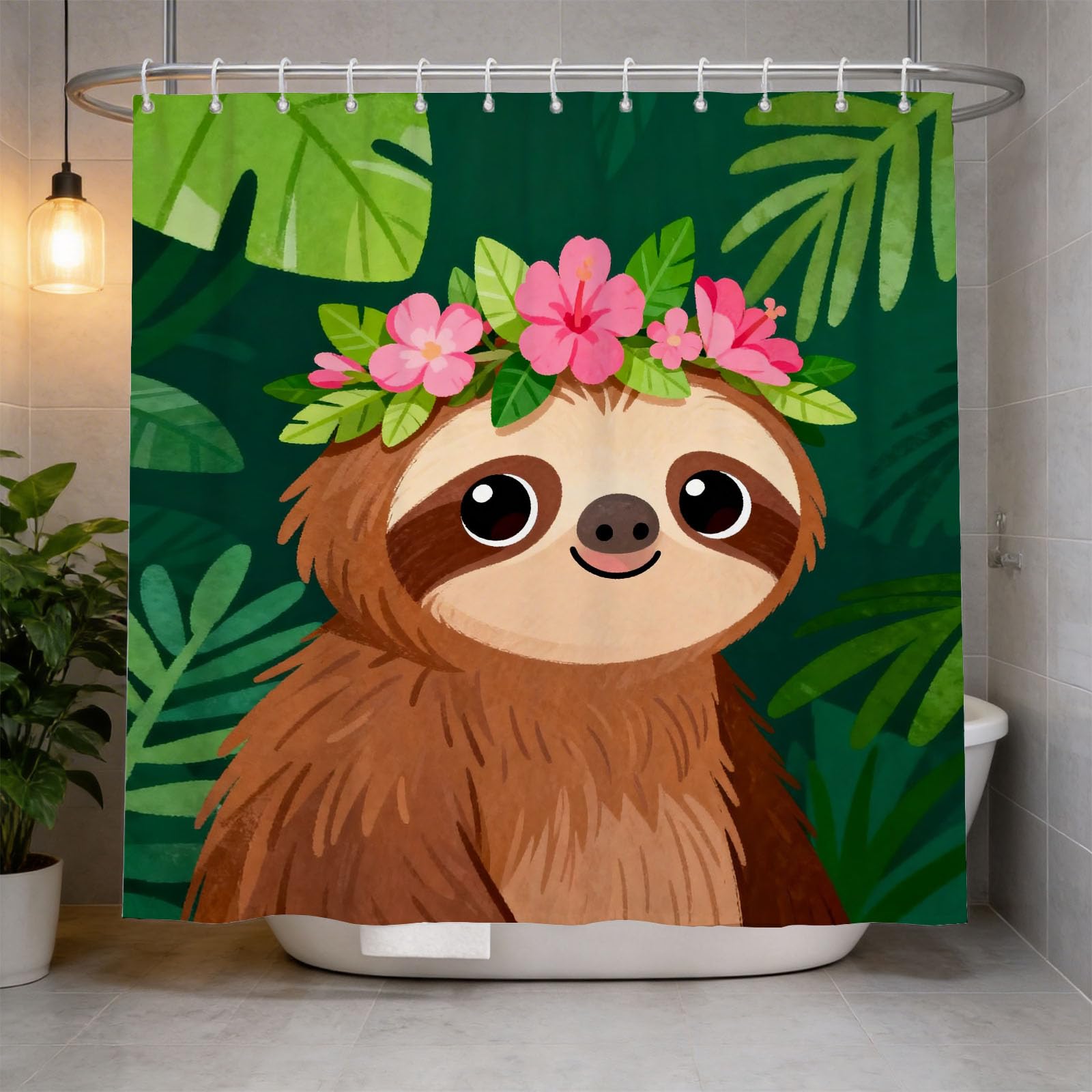 Hongduo 3D Cartoon Sloth Shower Curtain for Stalls Bathtubs Kids Bathroom Decor Shower Curtain Set Polyester Fabric Waterproof 180x180cm/71X71 Inch with Hooks