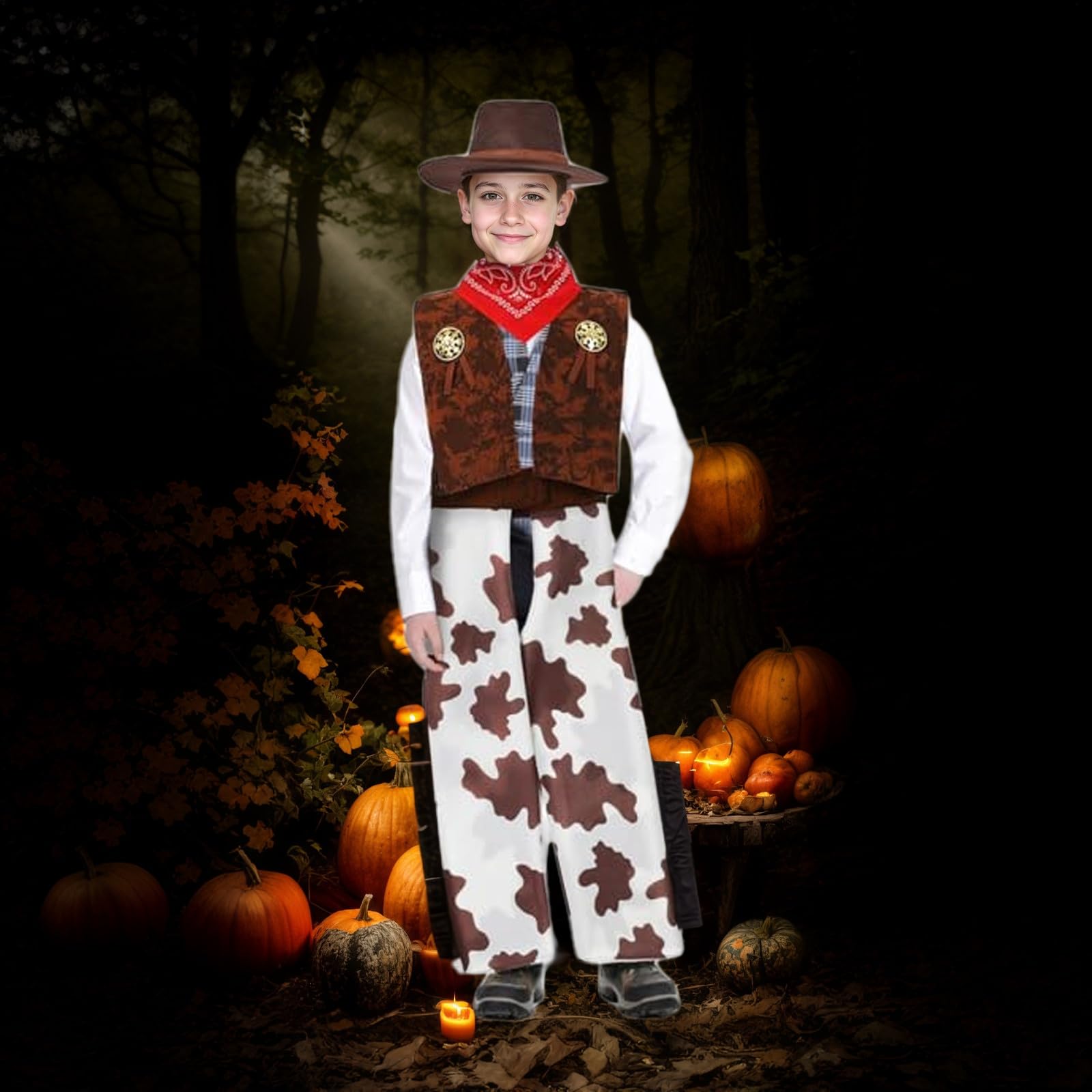 1Set Cowboy Costume Boy Girl Stylish Cowboy Outfit with Hat Vest and Pants for Halloween Cosplay Parties Comfortable and Design for Toddlers - Image 4