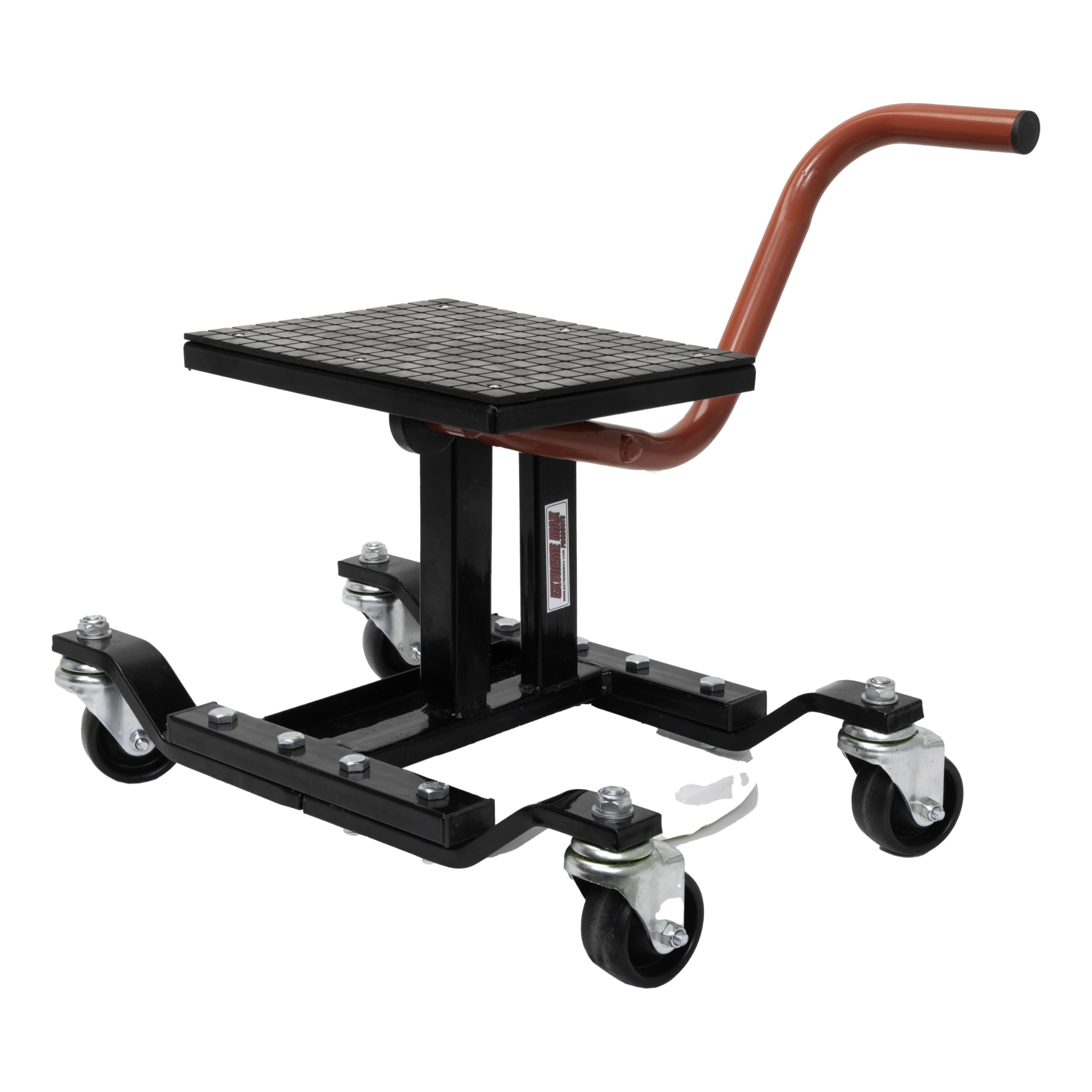 Extreme Max 5001.6741 Mechanical Lever Lift Stand with Locking Caster Wheels and Handle for Dirt Bikes, Mini Bikes - 300 lbs. Capacity