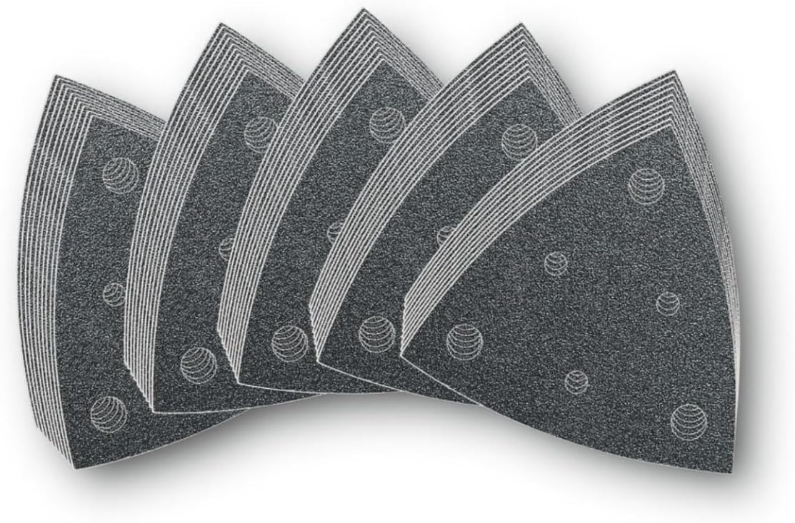 Fein Assorted Sanding Sheet Set with Hook & Loop Attachment - Coarse to Fine Grit for Multi-Material Use, Perforated, 60-240 Grit, 3-1/8 Edge Length, 50-Pack - 63717109035