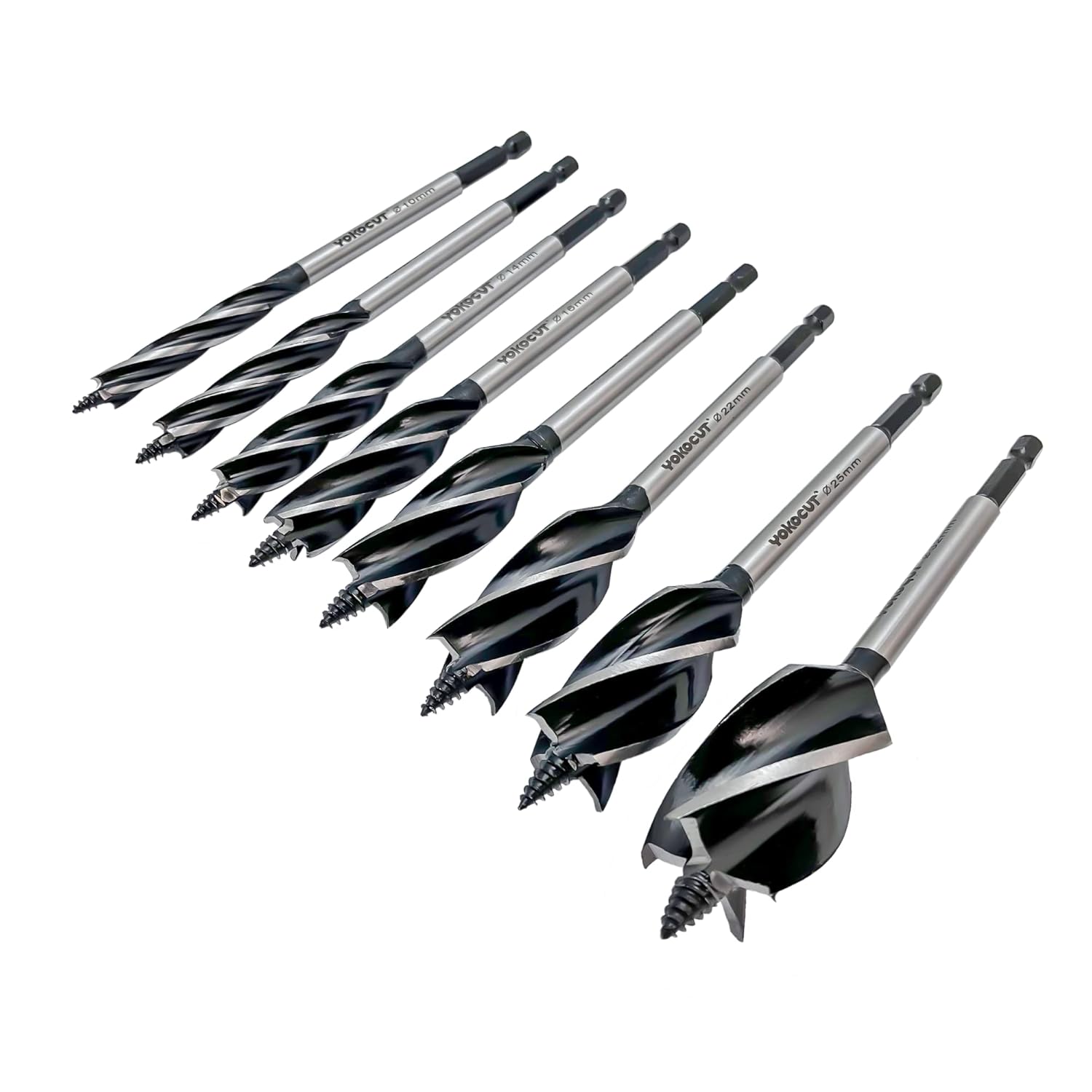 8Piece Auger Drill Bit For Wood, Quick Change Shank 4Flute Auger