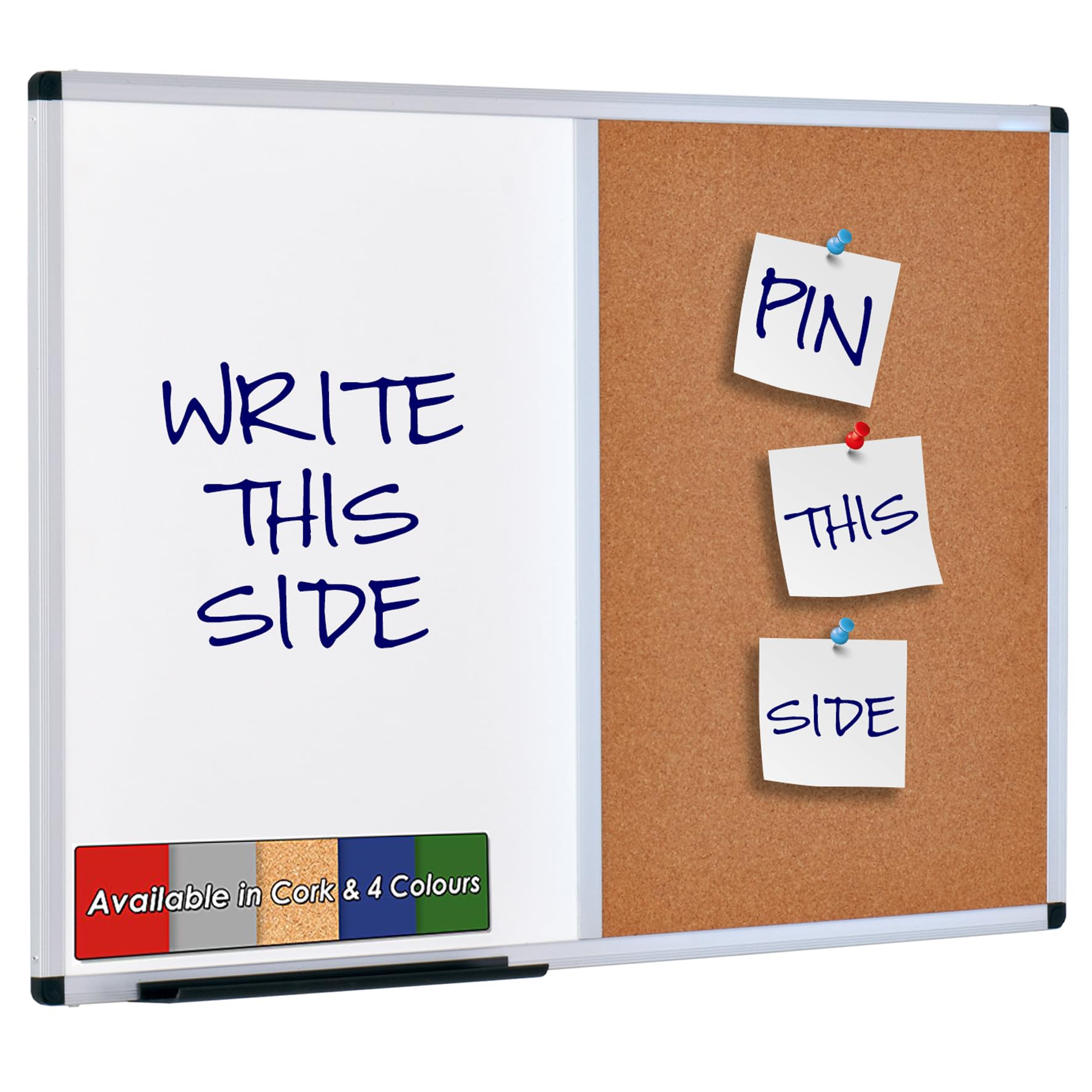 Wonderwall Duo Combination Noticeboard Pinboard/Dry-Wipe Whiteboard - 120 x 90cm - (Cork) - Office, School, Healthcare