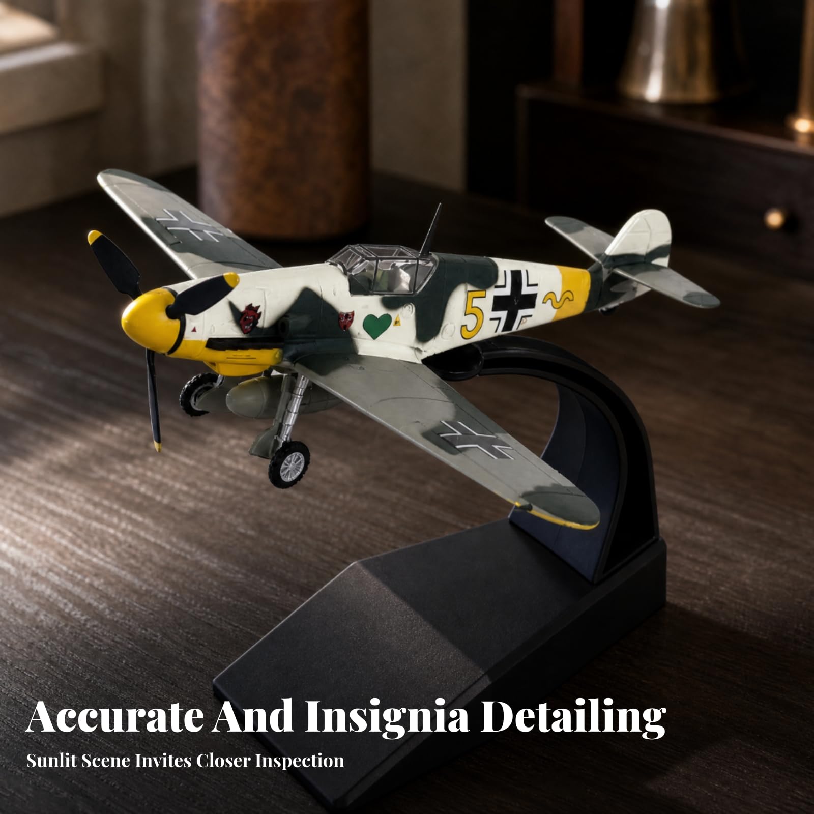 Modello Caccia Tedesco ME109F-4 1:72 Dettagliato Modello di Aereo da Caccia con Base di Senza Montaggio all'Uso per Studio, Ufficio