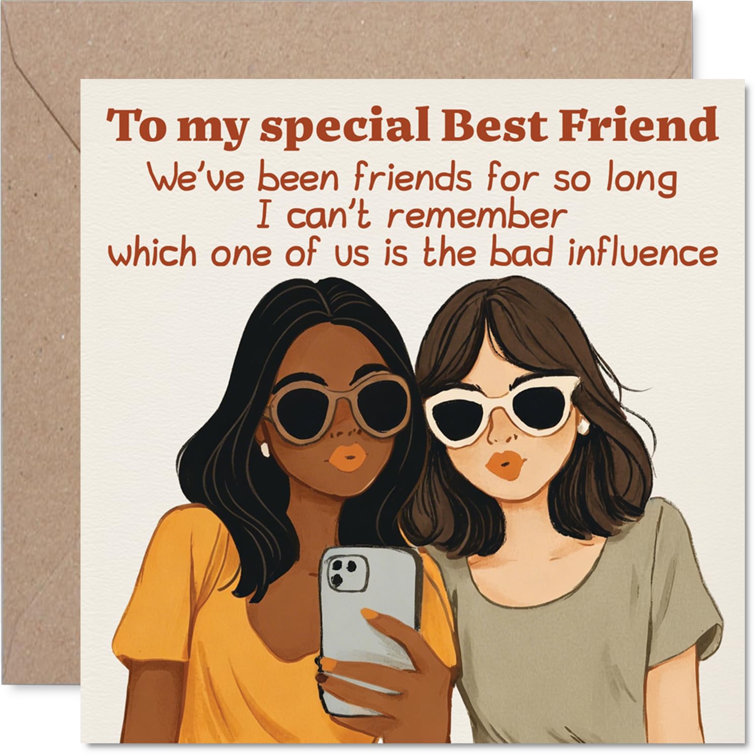 Playful Birthday Card - Sun-soaked Sunglasses Duo - Quirky Best Friend Design with a Cheeky Message - Perfect for Sharing Laughs Together - 145mm Square, Envelope Included