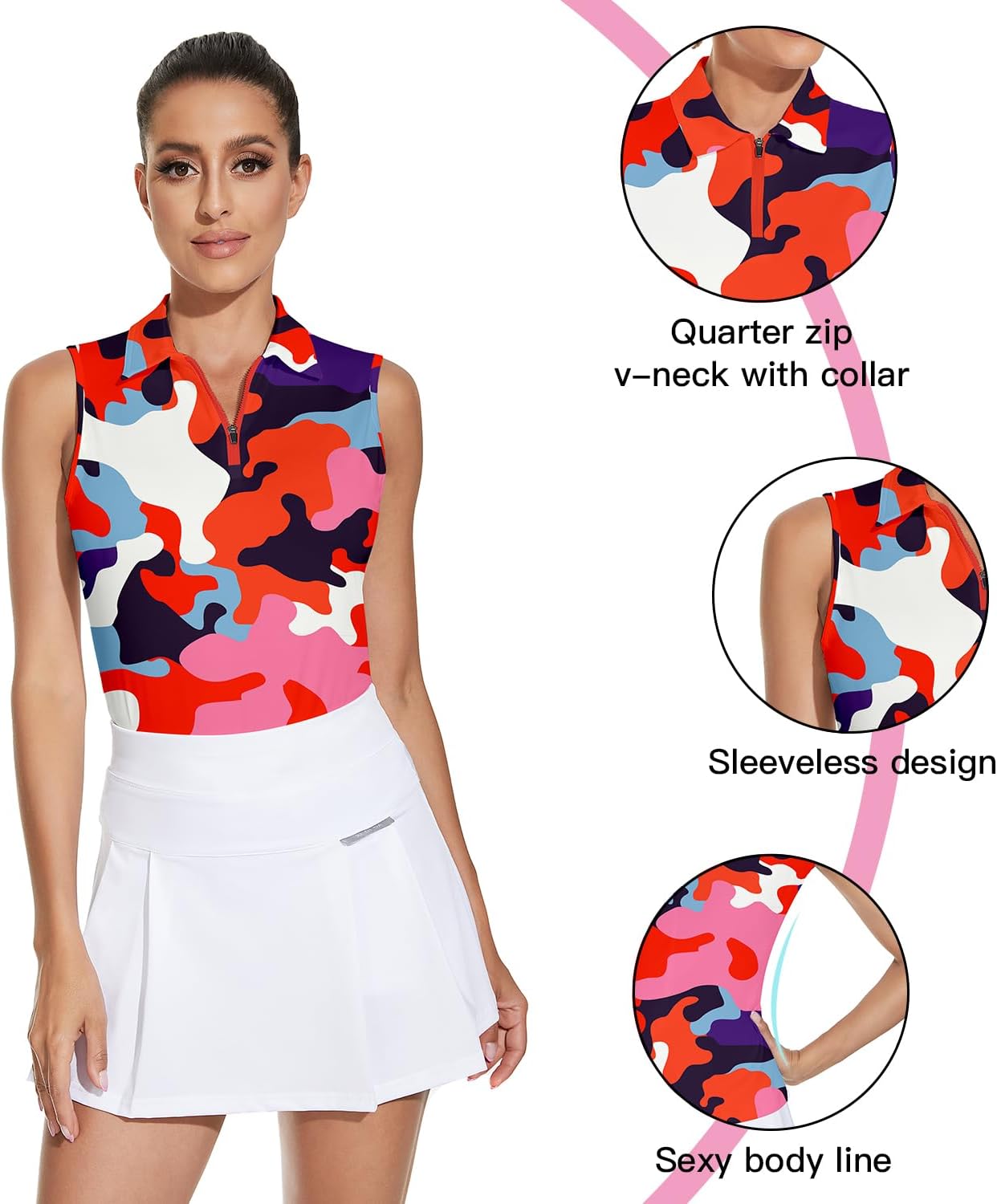 Soneven Women's Sleeveless Golf Top Floral Athletic Golf Wear Moisture Wicking Sleeveless Polo Quick Dry