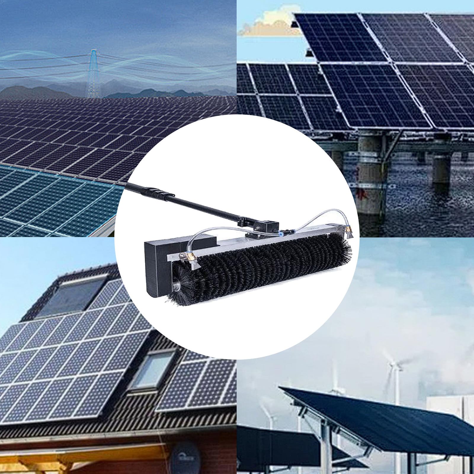 Cepillo de rodillo de limpieza automática de alimentación de agua para paneles solares y ventanas, poste telescópico de 7,5 m