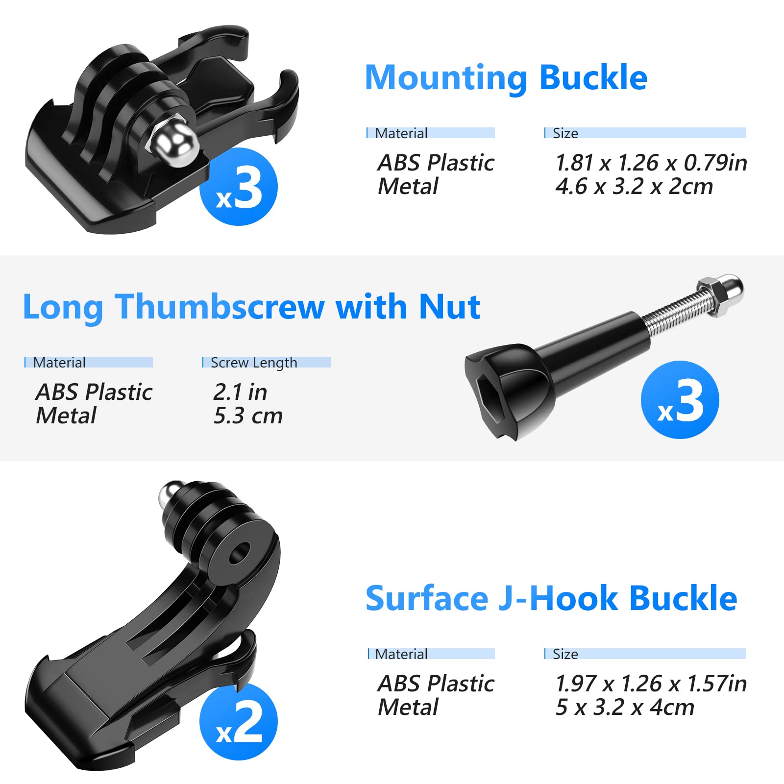 Kit D'accessoires 8 En 1 Pour Caméra D'action GoPro & DJI - Support Boucle, J-crochet Et Vis Longues Incluses