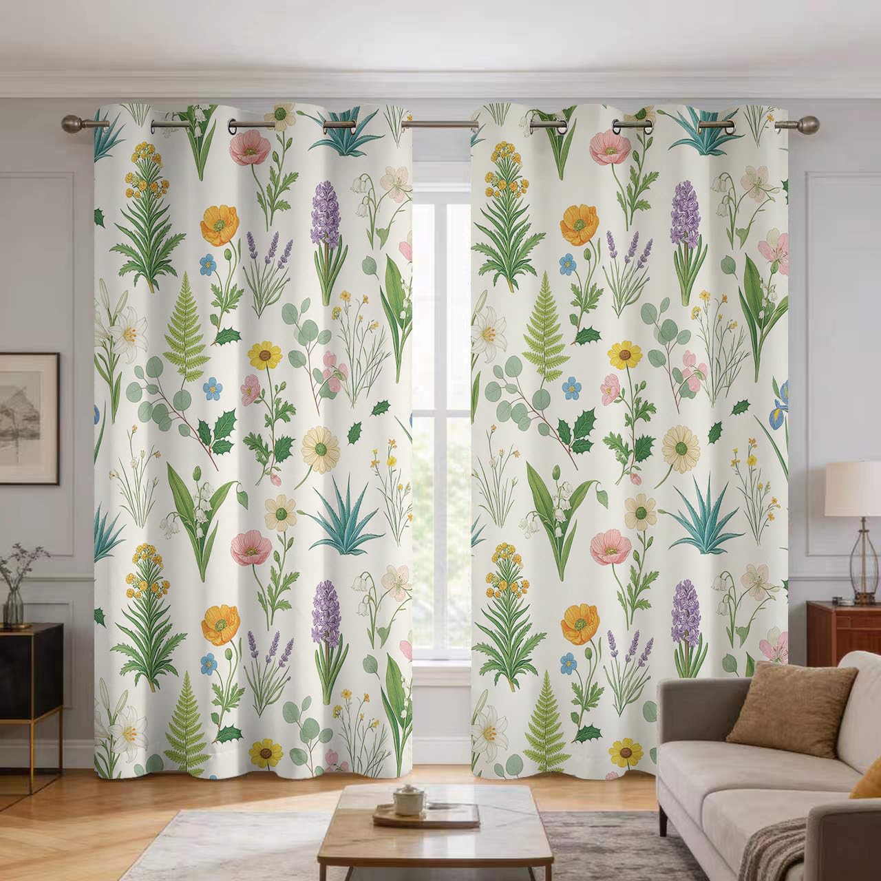 Vorhänge Botanische Wildblumen, 200x140 cm, 2er Set, Blickdicht
