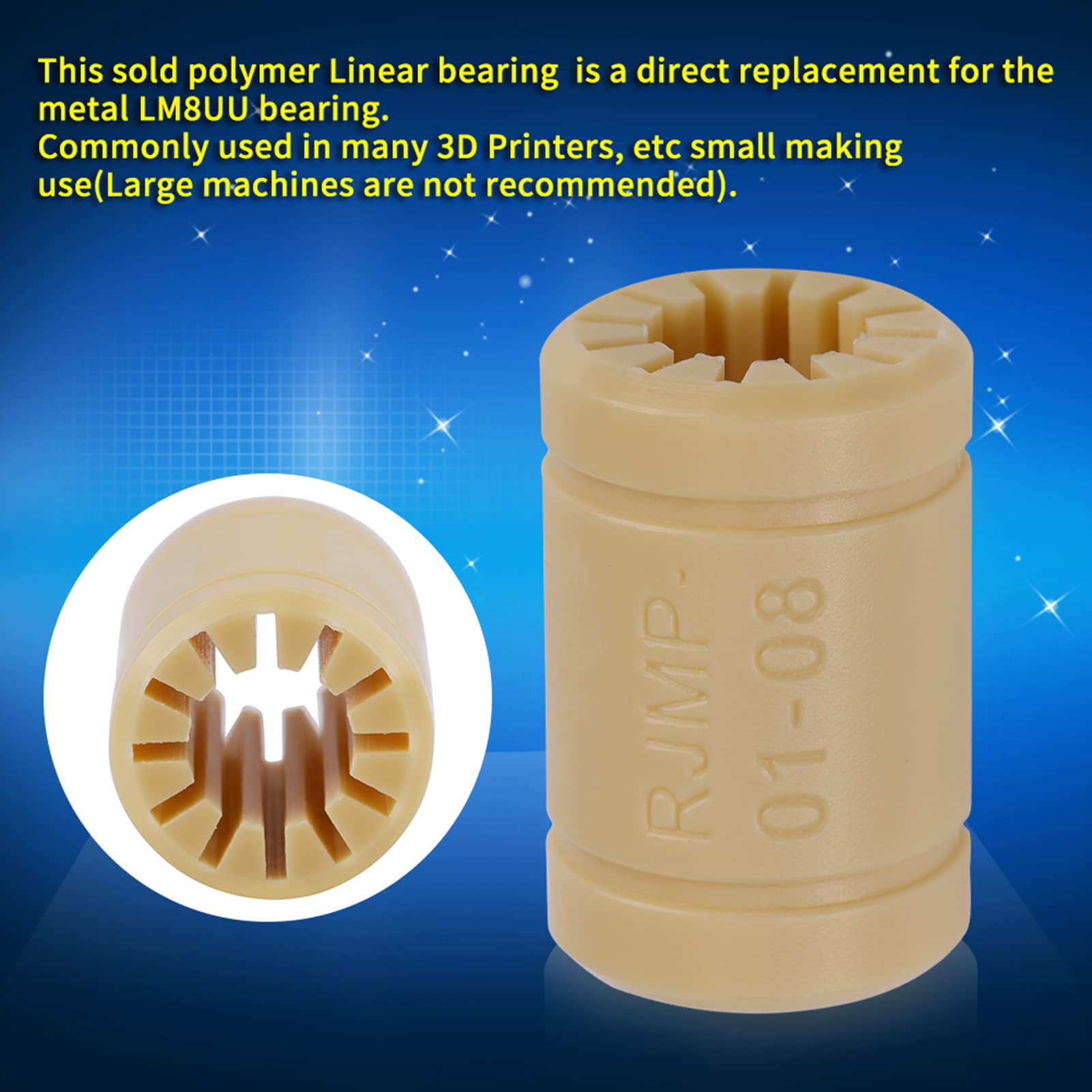 Kadimendium 8 Pcs/Set 3D Printer Solid Polymer LM8UU Bearing 8mm Shaft 8mm Linear Bearing drylin lm8uu 9x6x2