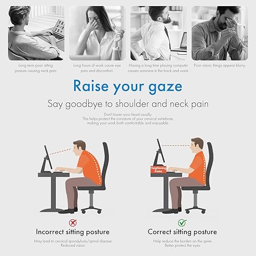 Miniatura 5 de Elevador de monitor con cajón, altura ajustable (4.1-5.7 in), 3 engranajes, organizador de escritorio de acero al carbono para computadoraportátil,
