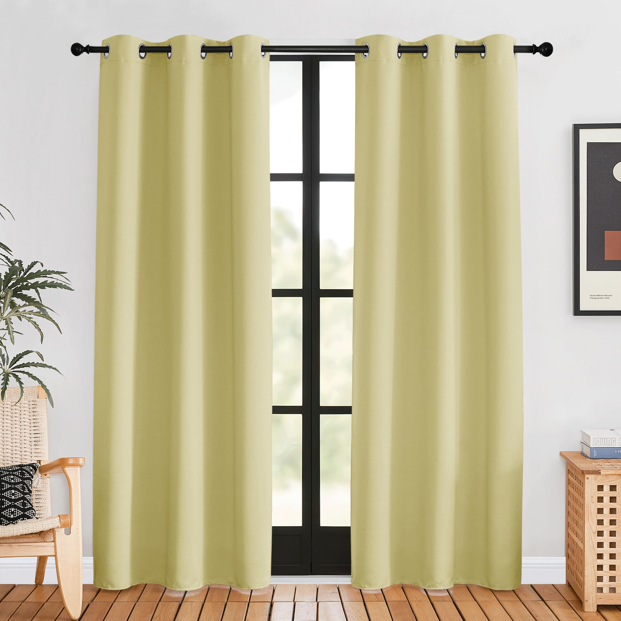 NICETOWN Blackout Curtains for Bedroom, Paler Yellow, 42 W by 80 L, Set of 2, Thermal Insulated Curtains &amp; Drapes with Grommet Top for Living Room, Privacy Window Treatment Draperies