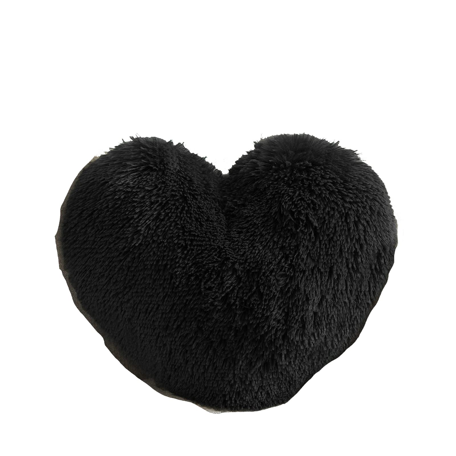 MorroMorn Fluffy Heart Throw Pillows, Shaggy Decorative Pillow for Sofa Couch Bed, Cute Room Decor Decorations for Women Girls Kids (Black)