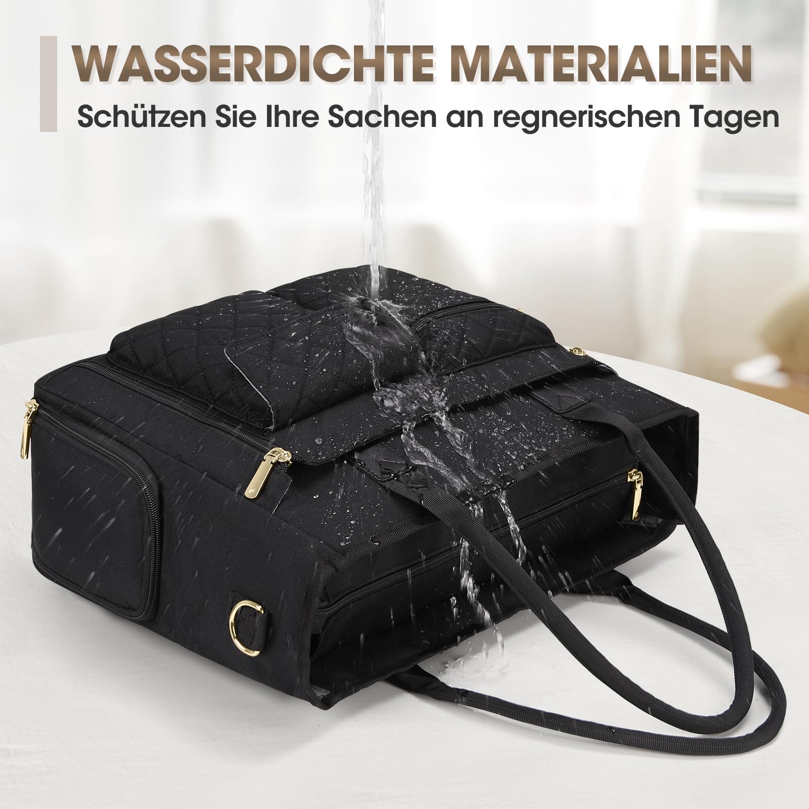 RAINSMORE Laptoptasche Damen 15,6 Zoll Wasserdicht Umhängetasche Schwarz