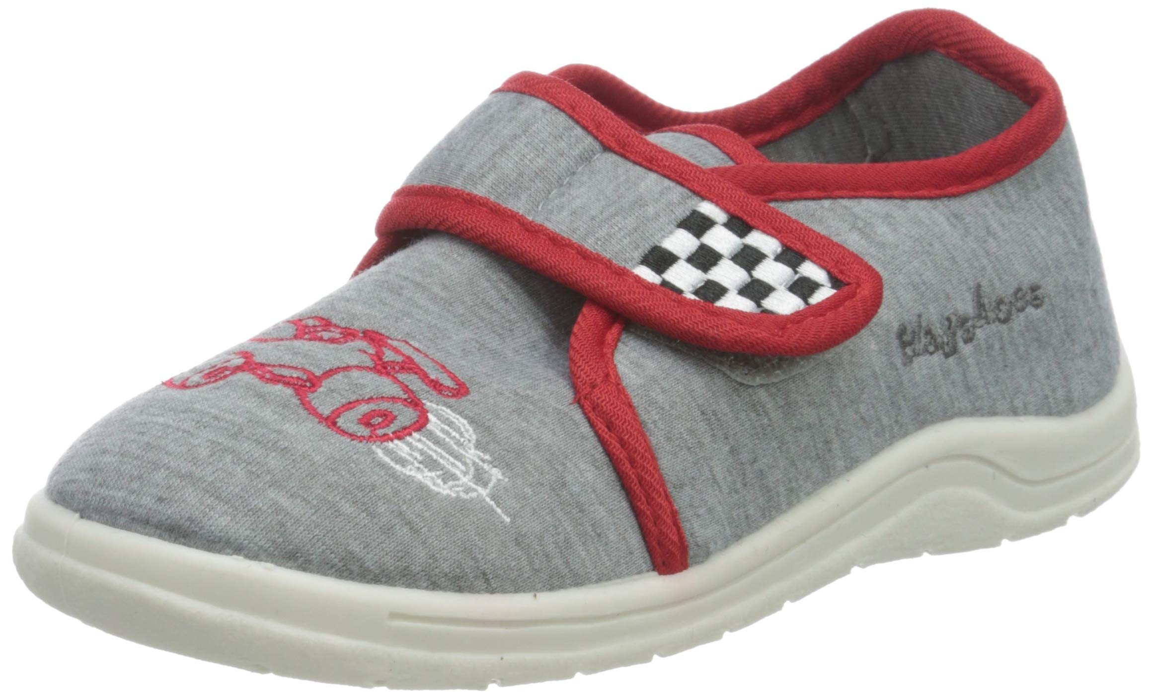 Playshoes Unisex Kid's Anti-Slip Shoes Building Side Pantuflas, Gray Racing Car, 2.5 UK