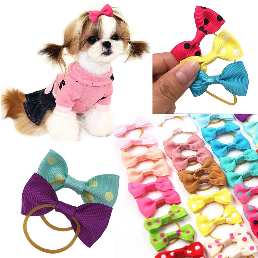 Anjetan 20PCS Pet Hair Bow Decorative Elastic Dog Grooming Bow Puppy