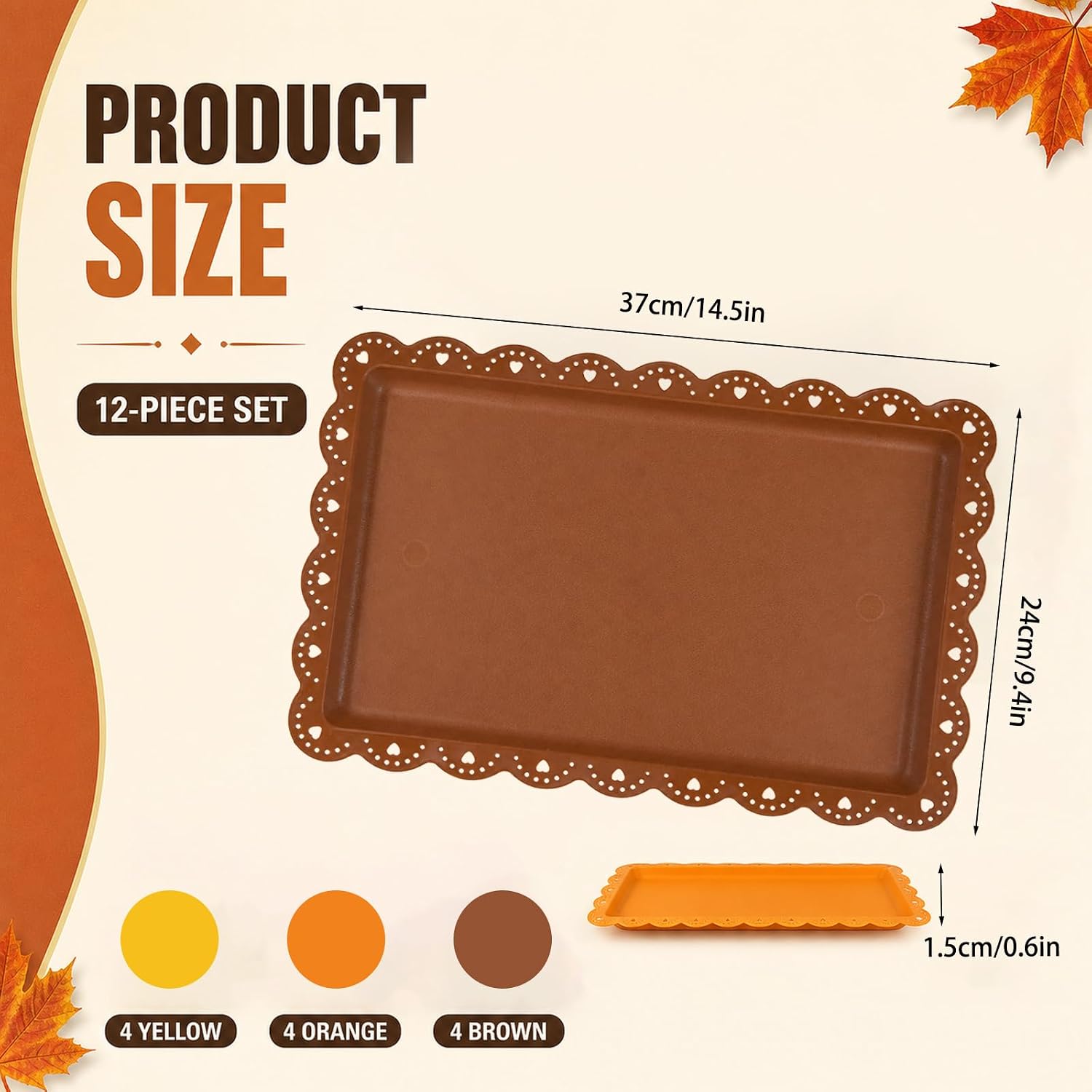 12 Pcs Reusable Rectangle Thanksgiving Platters and Trays Serving