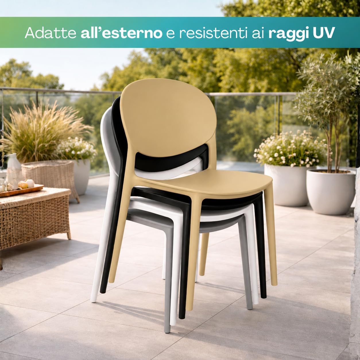 PALUPLUS Set 2 Sedie Oslo con Schienale Ovale in Polipropilene, Misura 43,5x55x80 cm, Impilabili e con Gommini Antiscivolo, Sedia da Giardino per Esterno ed Interno -1186F-8,45 (Nero)