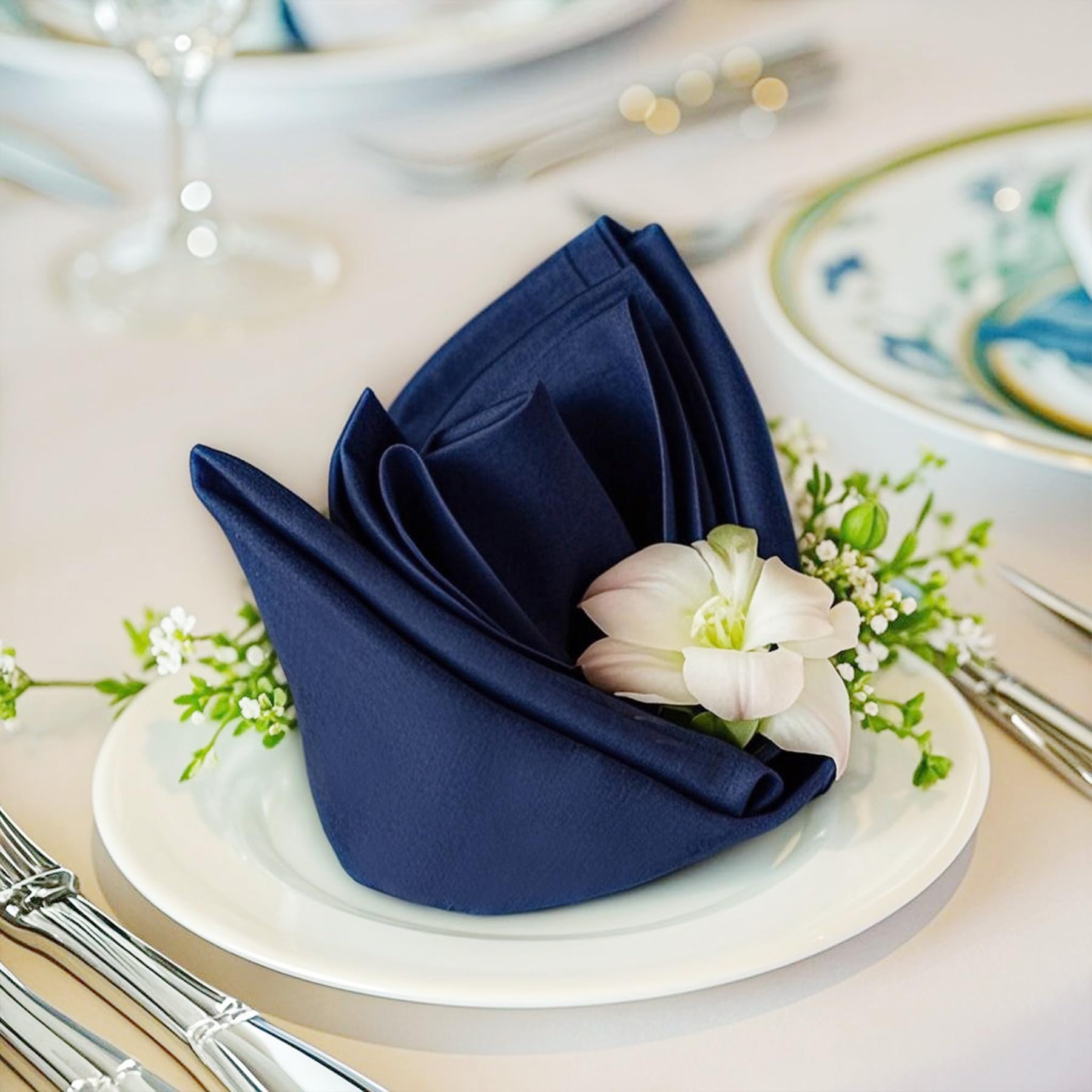 FOLINS&amp;HOME Navy Blue Cloth Napkins Set of 12 Decorative 17x17 Inch Napkins