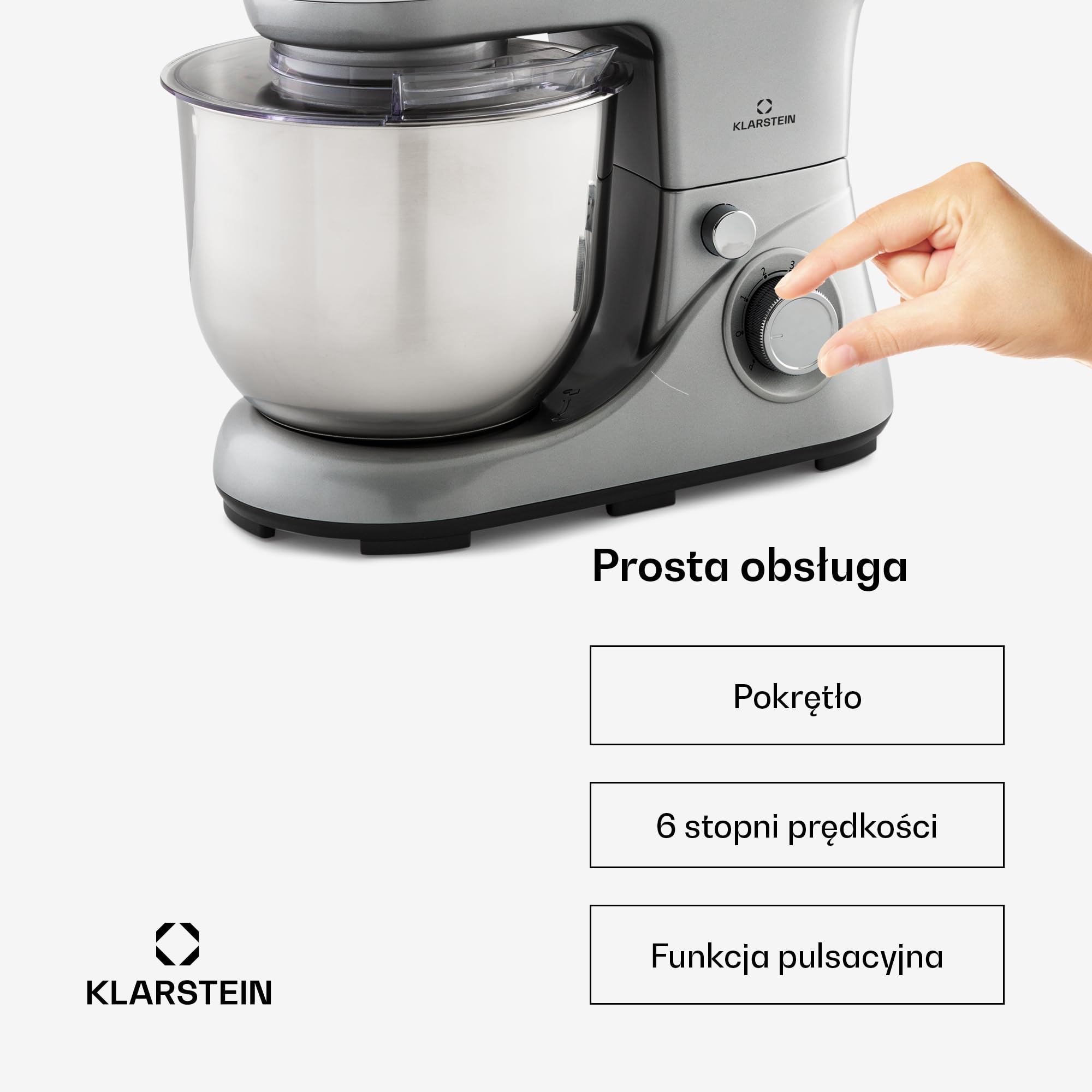 Klarstein Robot kuchenny do pieczenia, 1300W maszyna do ciasta Mała, 6 biegów, Trzepaczka, hak do mieszania i ugniatania, Misa 5L, Mieszanie planetarne, Mikser z blenderem, Robot do ciasta na chleb