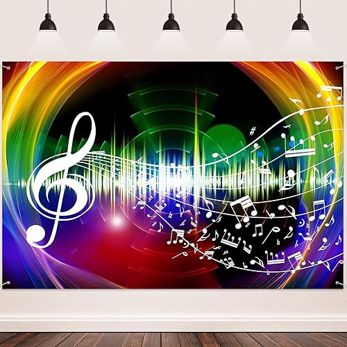 Miniatura 5 de Telón de fondo de fiesta de música arco iris, símbolo de música, fotografía, fondo de cabina de fotos de FHZON accesorios de pancarta, suministros