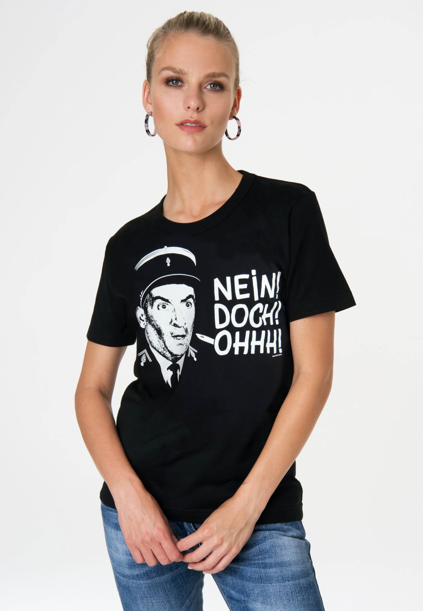 Logoshirt® Louis de Funès Nein! Doch! Ohhh! T-Shirt Damen & Herren | Offiziell lizenziertes Louis de Funes-Merchandise, kultiges Gendarm-Motiv, 100% Baumwolle, hochwertiger Frontprint