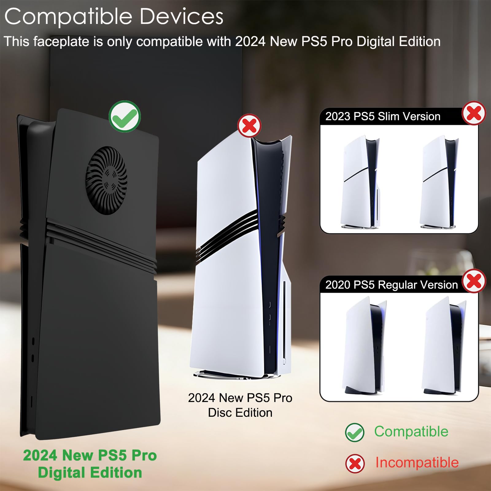 Placas frontales a prueba de golpes para PS5 Pro Digital Edition – Placas de repuesto mate de ABS duro con rejillas de ventilación, paneles a presión a prueba de polvo y antiarañazos (para consola