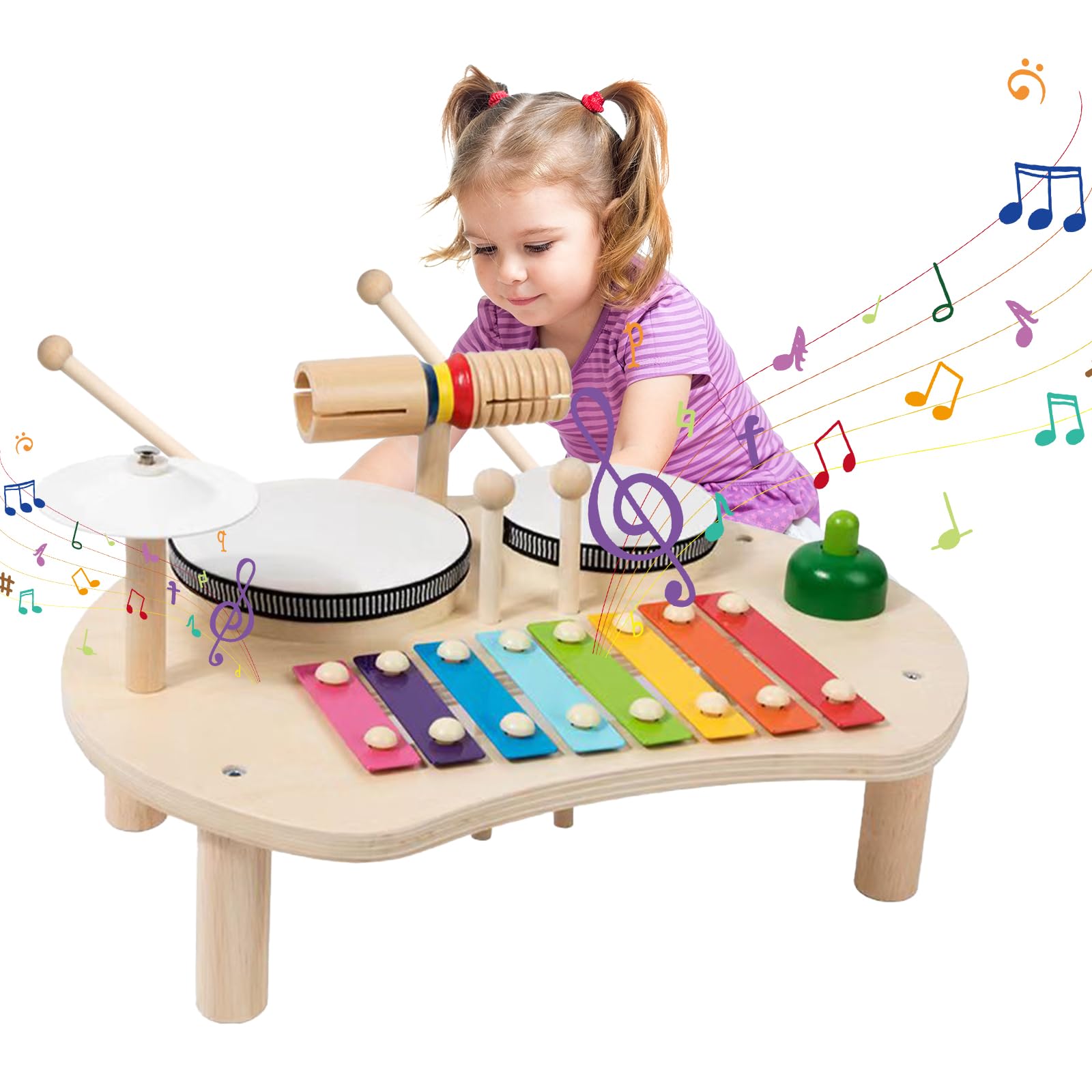 BASAMOU Juguetes Niños 3-5 Años Instrumentos Musicales Infantiles Tambor, Bateria Musical Niños Xilofono Bebe, Juguetes Montesorri Educativo Madera, Niñas Regalos para Navidad Cumpleaños Reyes Magos