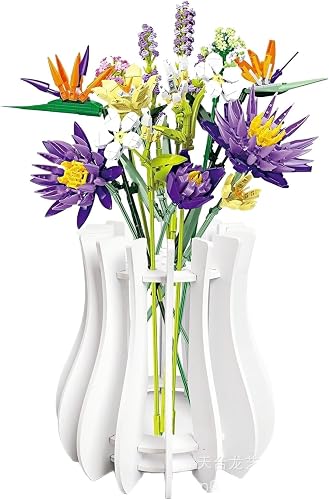 Wooden Puzzle Flower Vase for Lego Flowers and Artificial Flowers | Display Stand for Bouquet Building Set, For Artificial Flowers, Decoration for Homes and Offices, Gifts for Lego Lovers