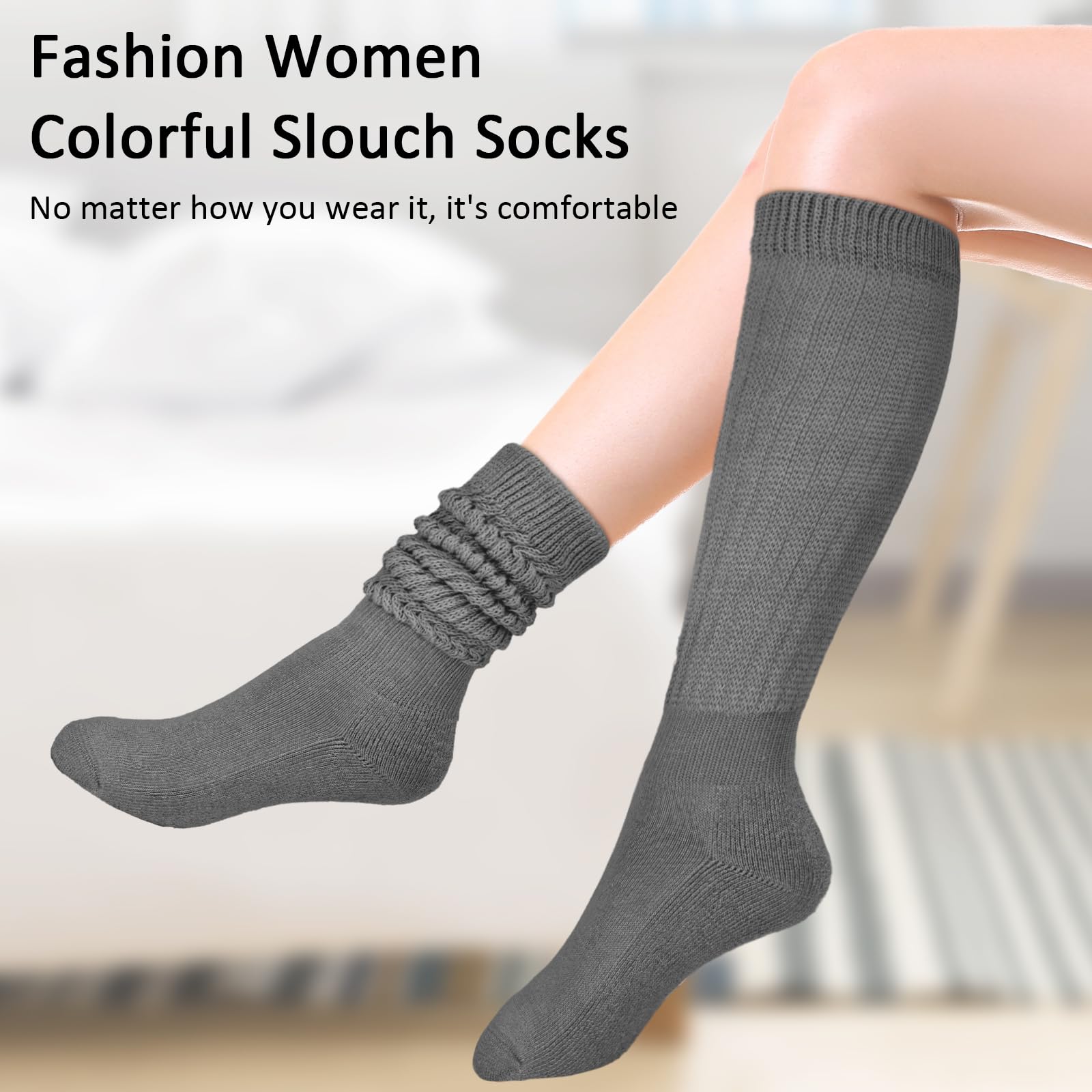 8 pares de calcetines holgados para mujer, suaves, extralargos, de algodón grueso, hasta la rodilla, para mujer