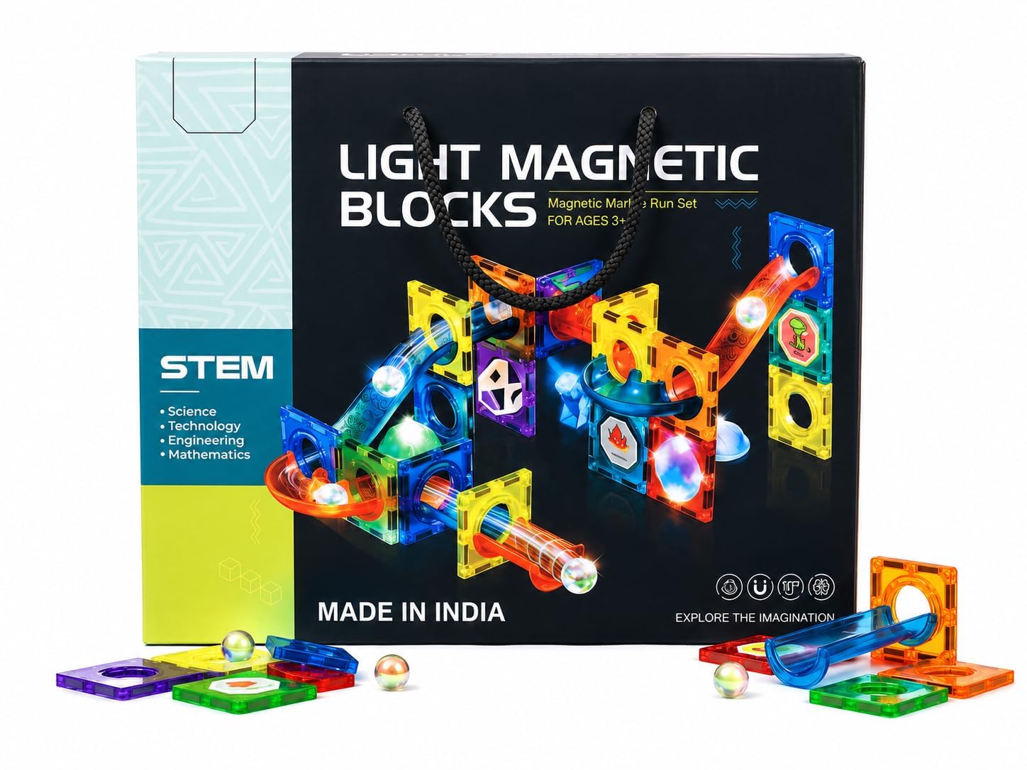 Light Magnetic Blocks Marble Run Set (34 Pieces) for Kids 3+ Years, STEM Magnetic Building Tiles with Ball Track, Strong Magnets, Educational Construction Toy, Creative Learning Gift for Boys & Girls-image-14
