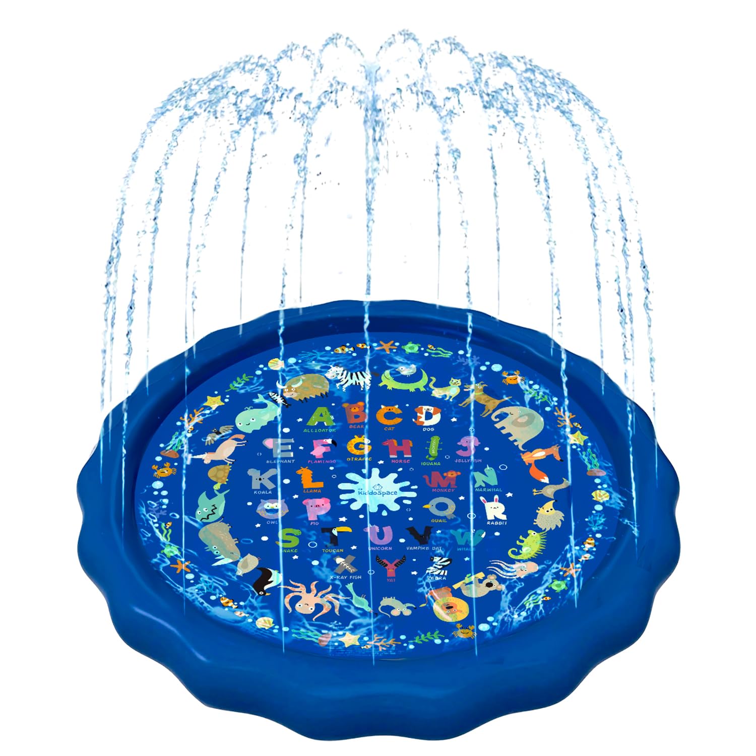 KiddoSpace Splash Pad for Kids, Non-Slip Outdoor Water Play Mat with Learning Designs