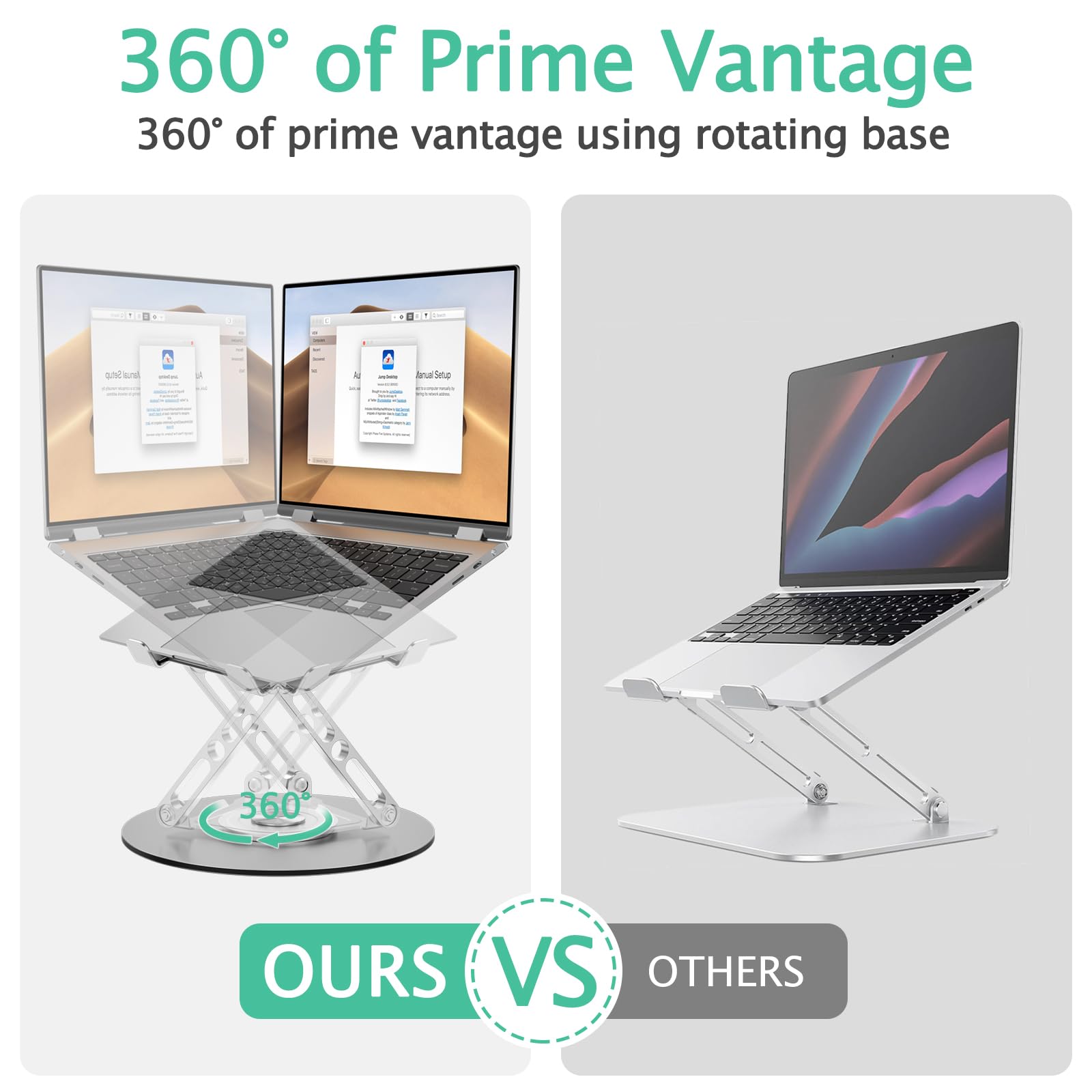 Supporto per computer portatile per scrivania regolabile con base rotante a 360 ° Supporto ergonomico per laptop per scrivania pieghevole e portatile per computer adatto a MacBook Pro Air