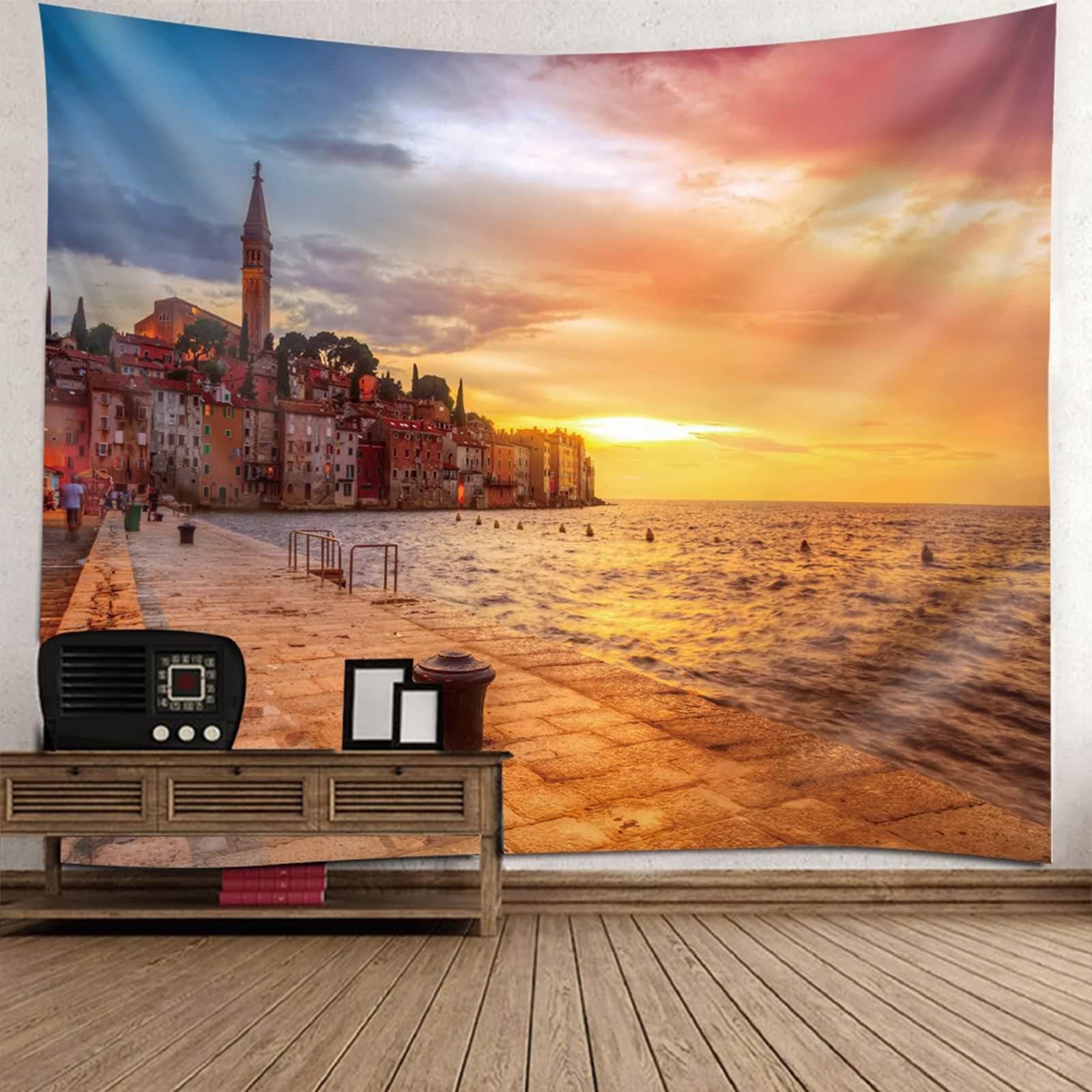 Tapisserie murale marron et jaune grand format 350 x 256 cm pour decoration salon