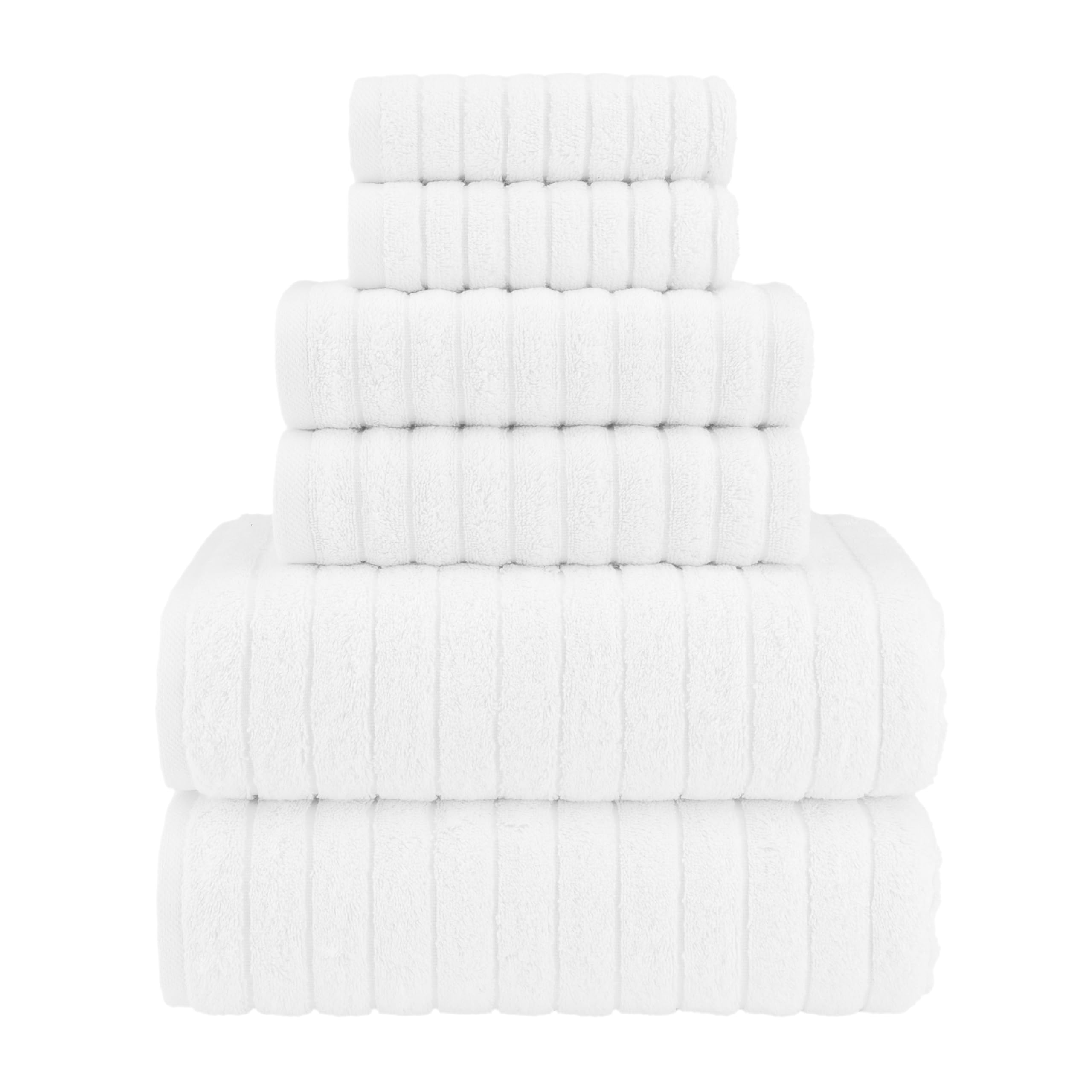 Elegant Comfort 100% Turkish Cotton Corduroy Ribbed Luxury Bath Towels 6-Piece Set, Premium Feel - Quick Dry, Highly Absorbent, Contains 2 Bath Towels, 2 Hand Towels, and 2 Washcloths, White