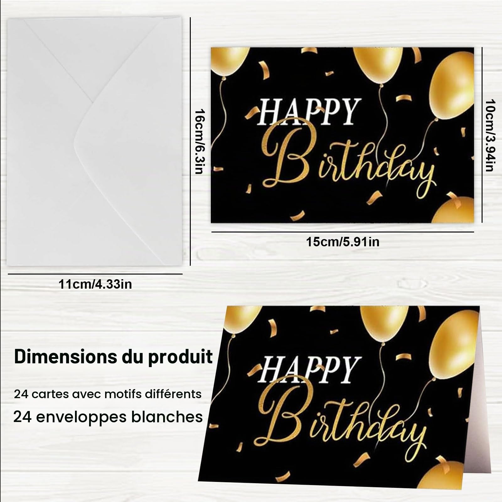 Lot de 24 Cartes d'anniversaire avec Enveloppe et Autocollants, Carte de Vœux Anniversaire Femme Homme Enfants