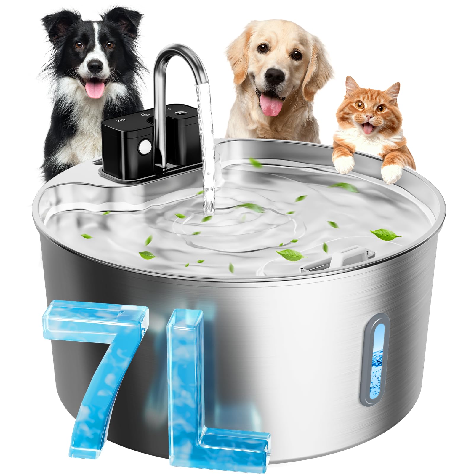 Dog Water Fountain for Large Dogs, 7L/1.8Gal 4200mAh Cordless Water Dispenser for Dogs, Stainless Steel Automatic Pet Water Fountain Indoor/Outdoor