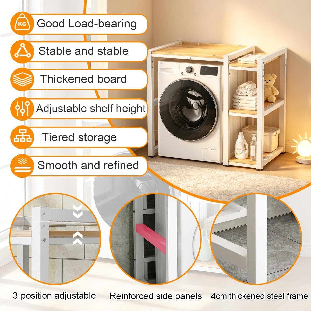 Kit support sèche-linge réglable, rangement lave-linge 3 niveaux