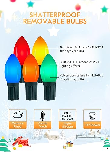 Miniatura 4 de Luces LED vintage C9 de Navidad para exteriores, cadena de luces C9 de 150 pies con 75 bombillas C9 inastillables, impermeables, conectables, luces