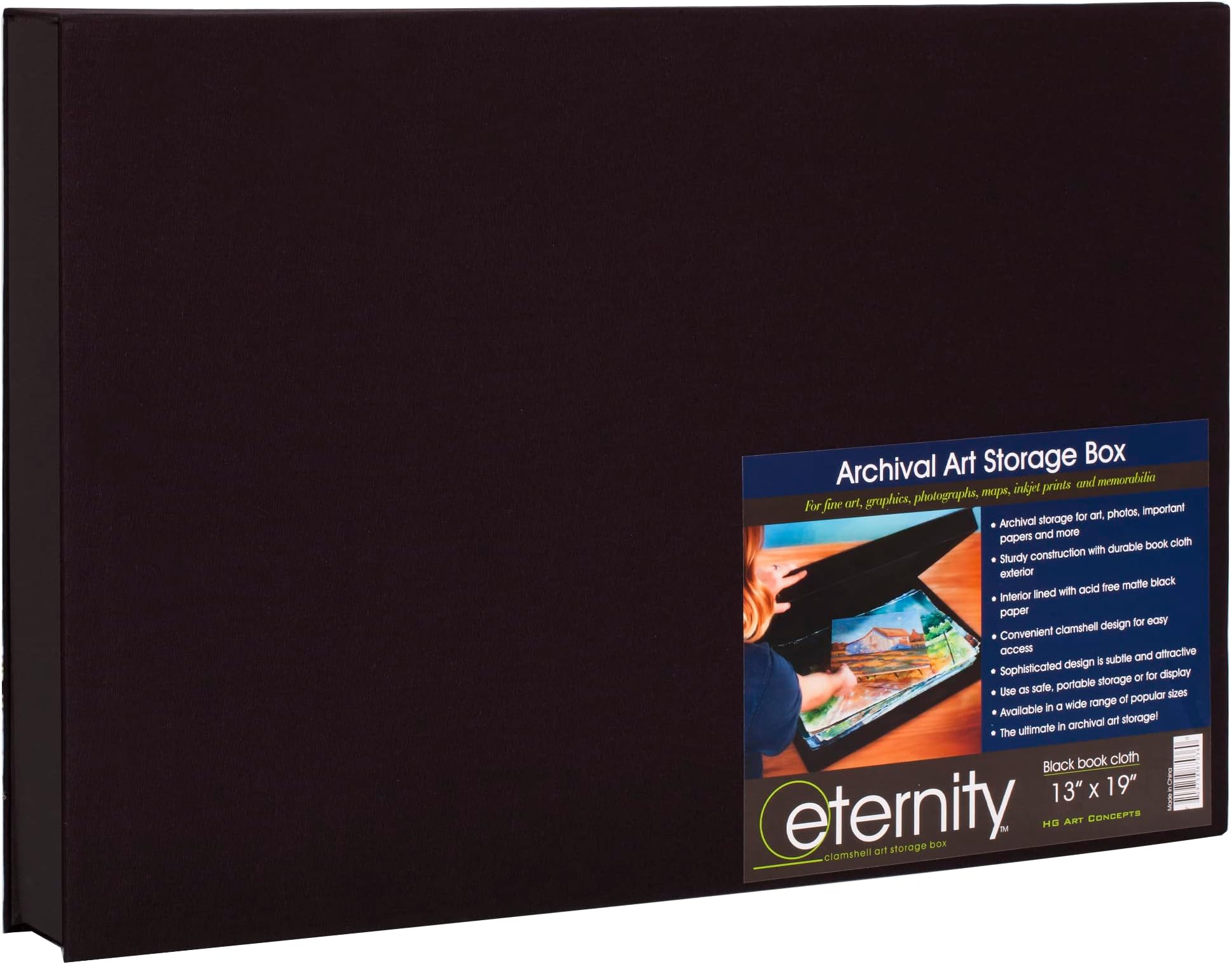Art Photo Storage Box Eternity Archival Clamshell Box for Storing Artwork, Photos & Documents Deluxe Acid-Free Sturdy & Lined with Archival Paper - [Black - 13" x 19"]