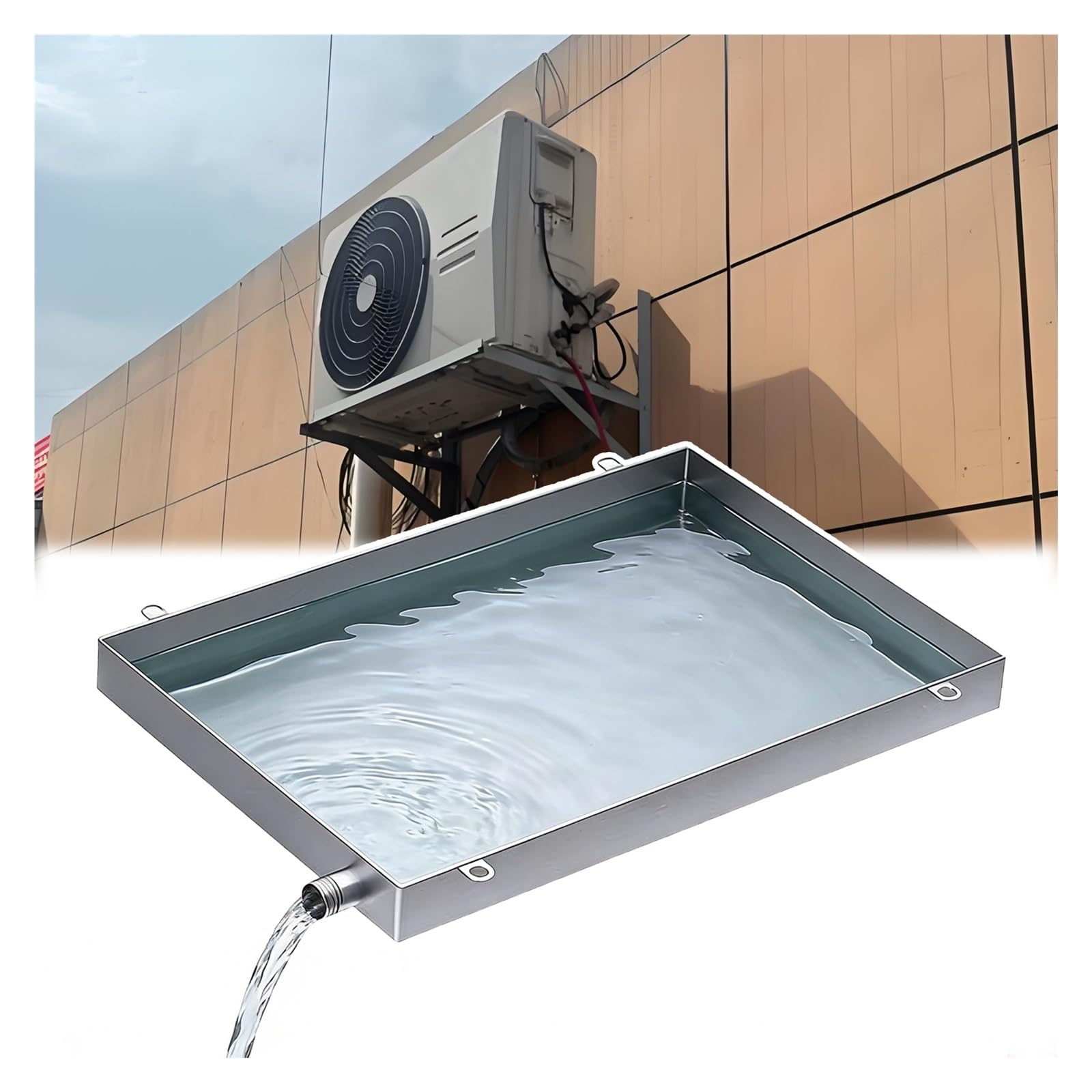 Bac de vidange extérieur 109,2 x 61 cm avec pince et tuyau de 3 m – Plateau collecteur d'eau universel pour systèmes CVC (convient aux unités de 40,6 à 119,4 cm) – Durable, design étanche