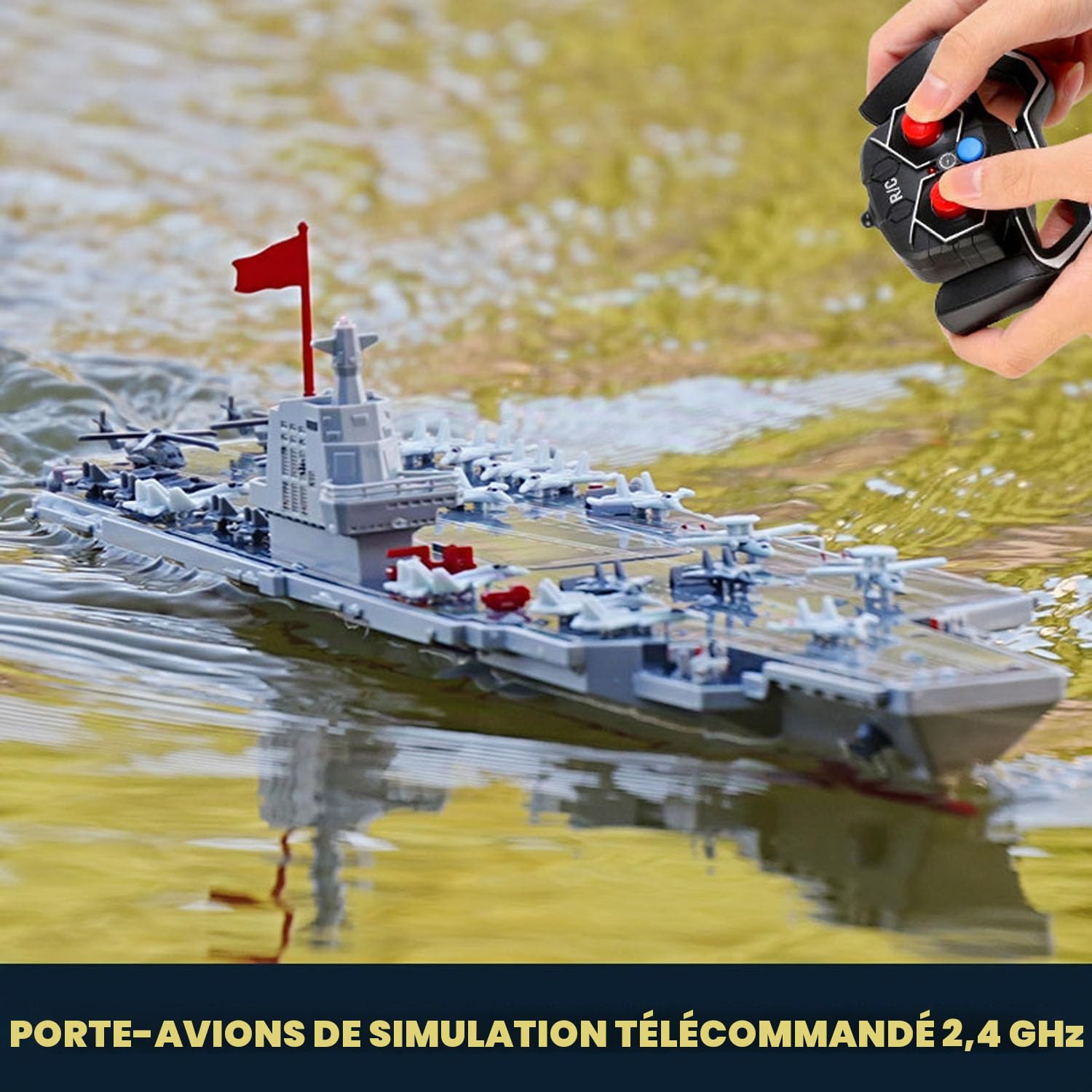 TOUCAN RC HOBBY Bateau RC 2,4 GHz à haute vitesse, navire de guerre télécommandé S19, jouet électrique à eau, batterie RTR, double moteur, recharge USB, pour extérieur