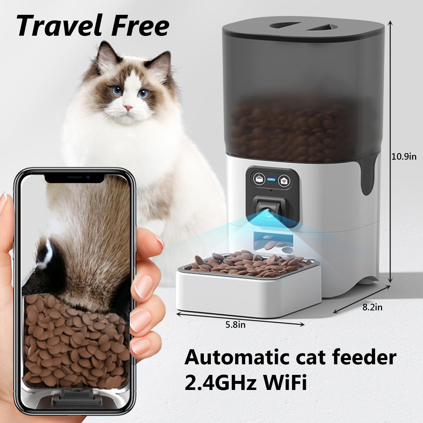 Distributeur Automatique De Nourriture 6L avec Contrôle App, Caméra 480P Dispenser Cibo Gatti con Timer Programmabile Distributore Crocchette Gatto con Ciotola in Acciaio Inox