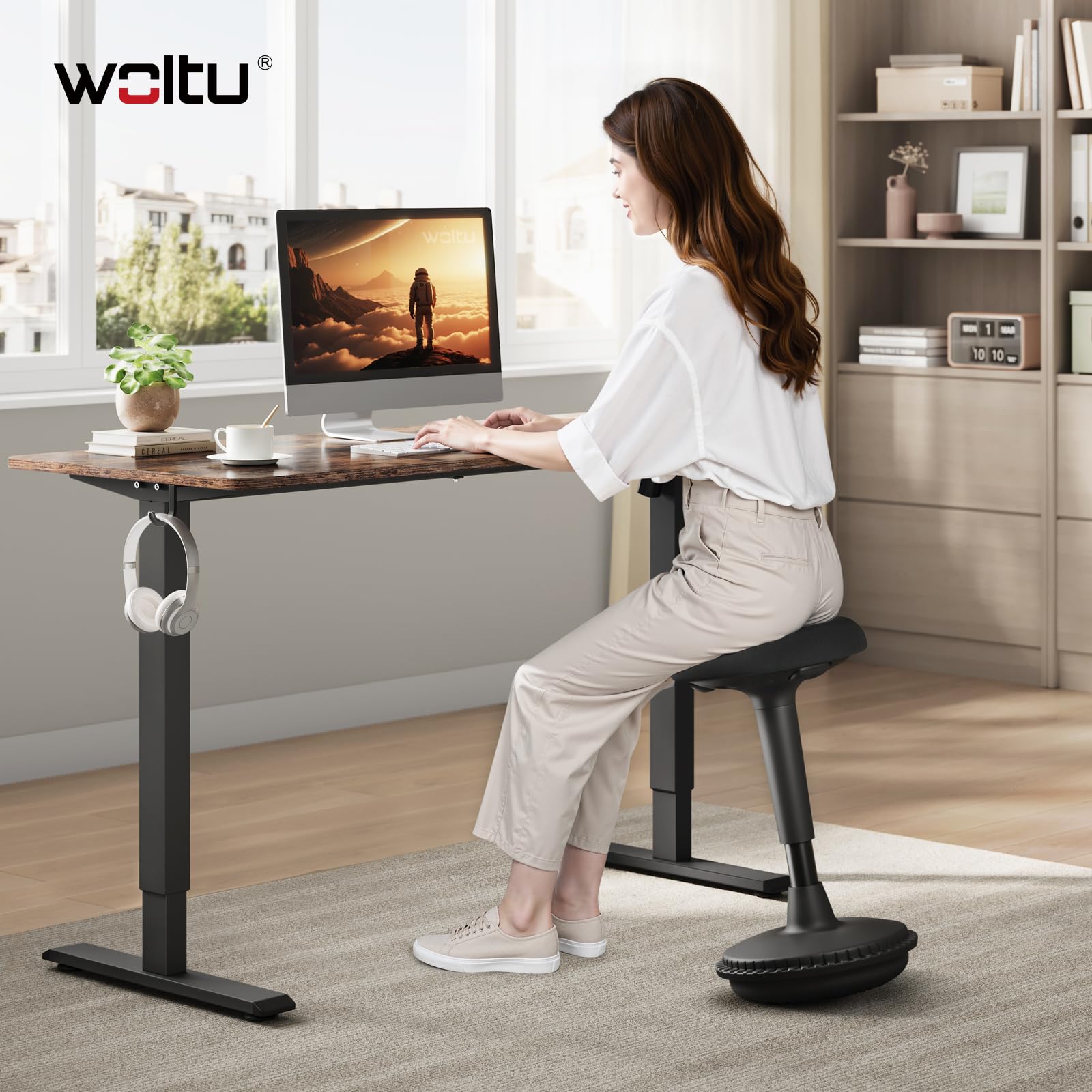 WOLTU Tabouret Ergonomique à Bascule, Tabouret Dynamique, Siège Assis-Debout Pivotant, Hauteur Réglable 55,5 à 74 cm, pour Bureau à Domicile, Noir