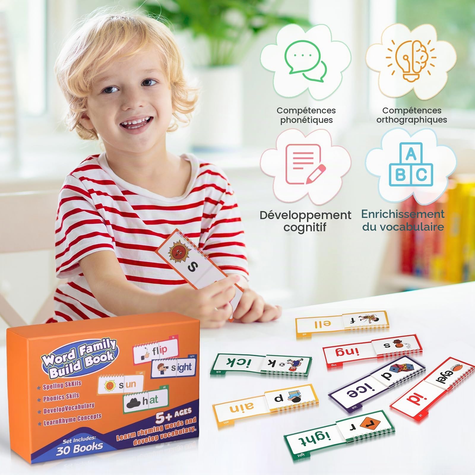 30 Read and Rhyme Flip Books, Word Families Flash Cards, Reading And Rhyming Words Abc Vocabulary Flash Cards, Educational Reading Word Books for Toddlers & Classroom Teaching